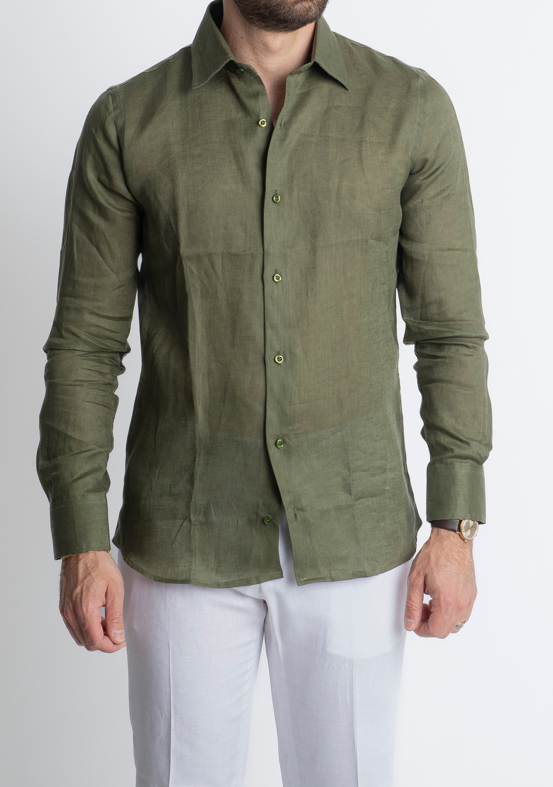 Camicia 100% Lino Irlandese Verde Militare