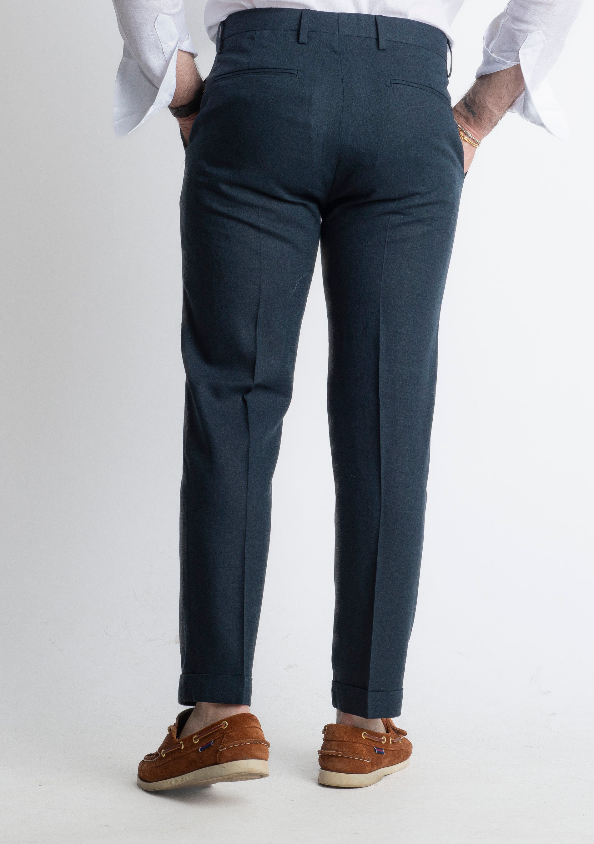 Pantalone in Lino TO8030 Blu