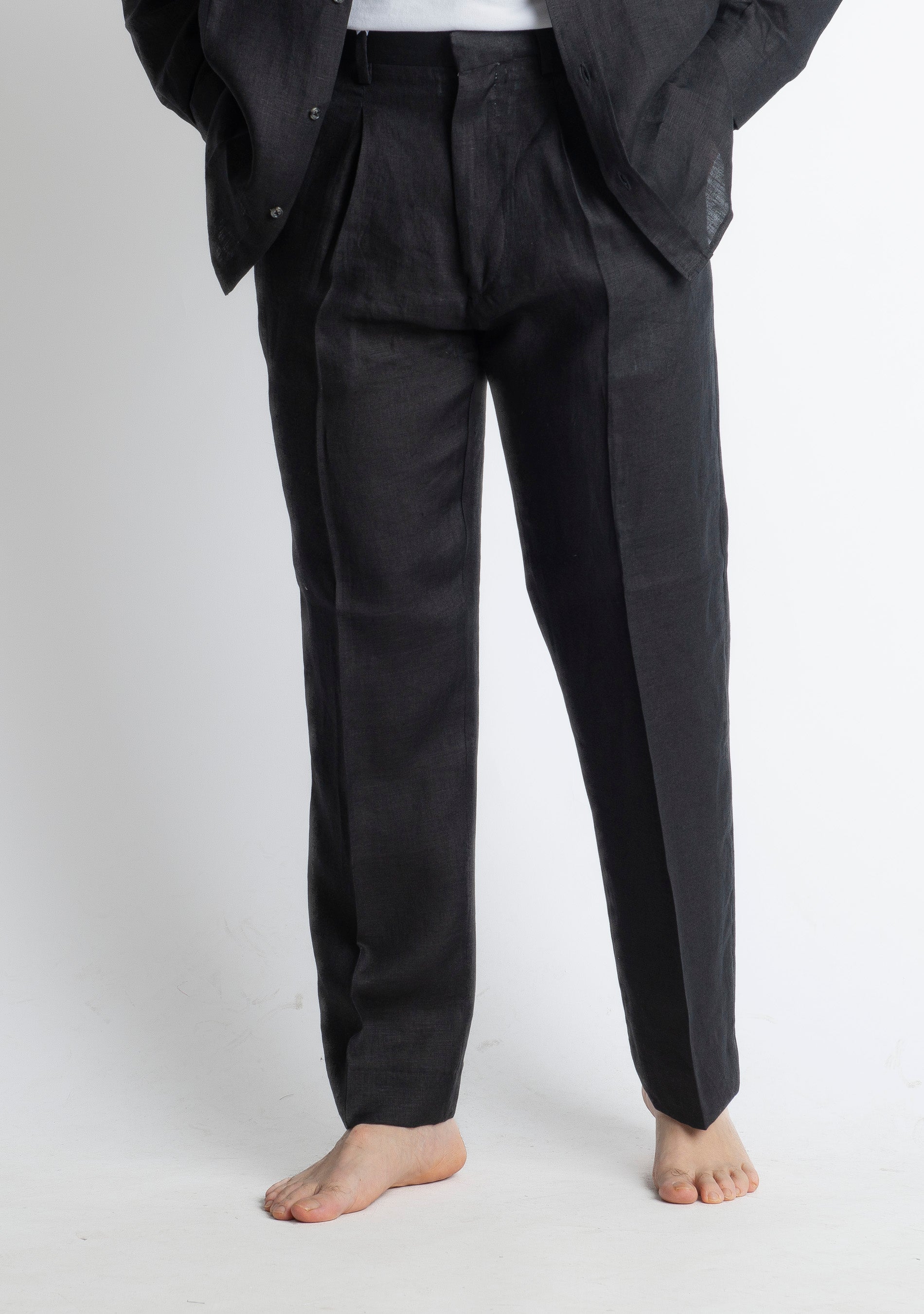Pantalone 100% Lino Irlandese Fondo Ampio Nero