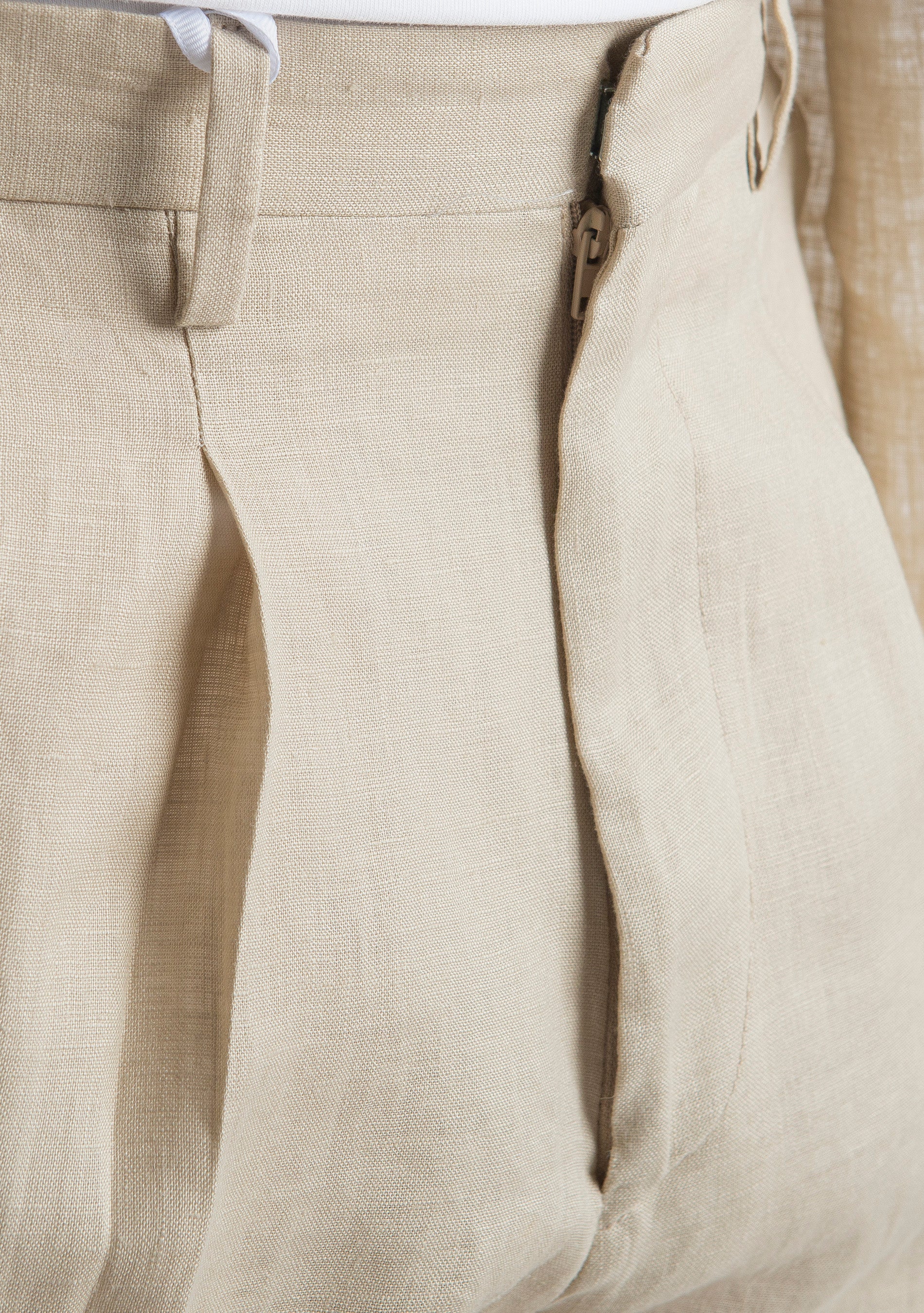 Pantalone 100% Lino Irlandese Fondo Ampio Beige