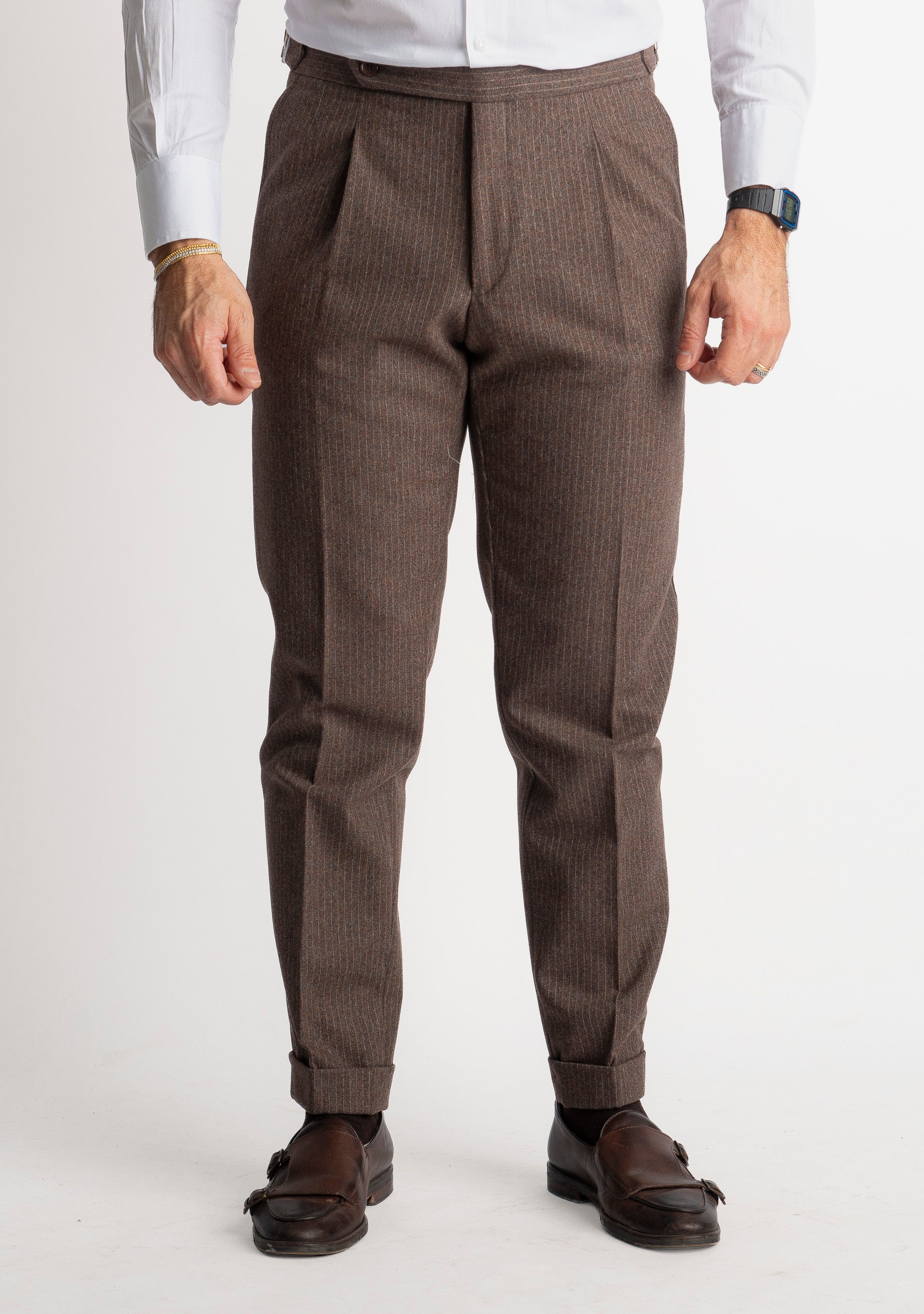 Pantalone Mecenate Gessato in Lana TO8025 Testa di Moro