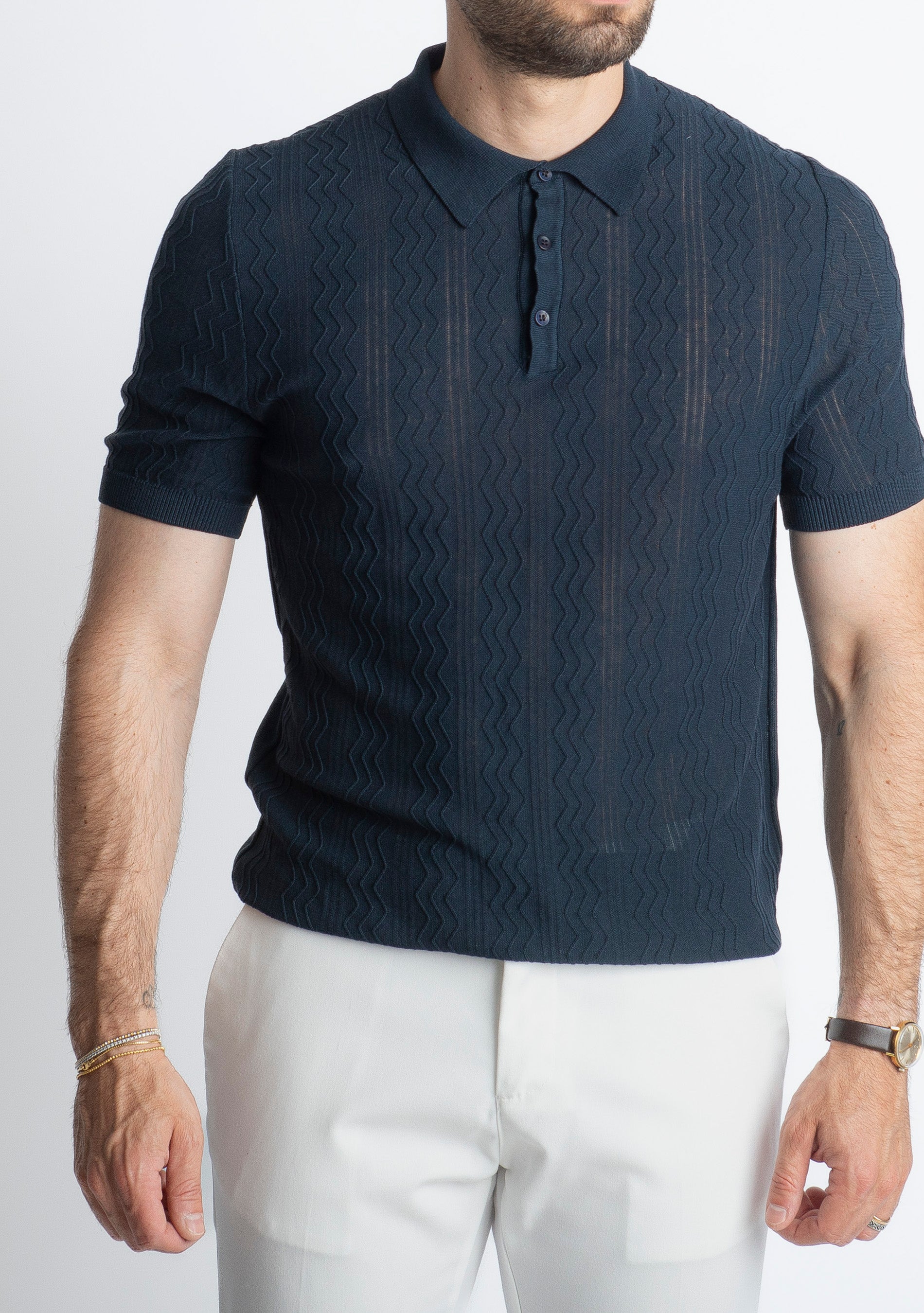 Polo tre Bottoni Tai in Crêpe di Cotone Blu