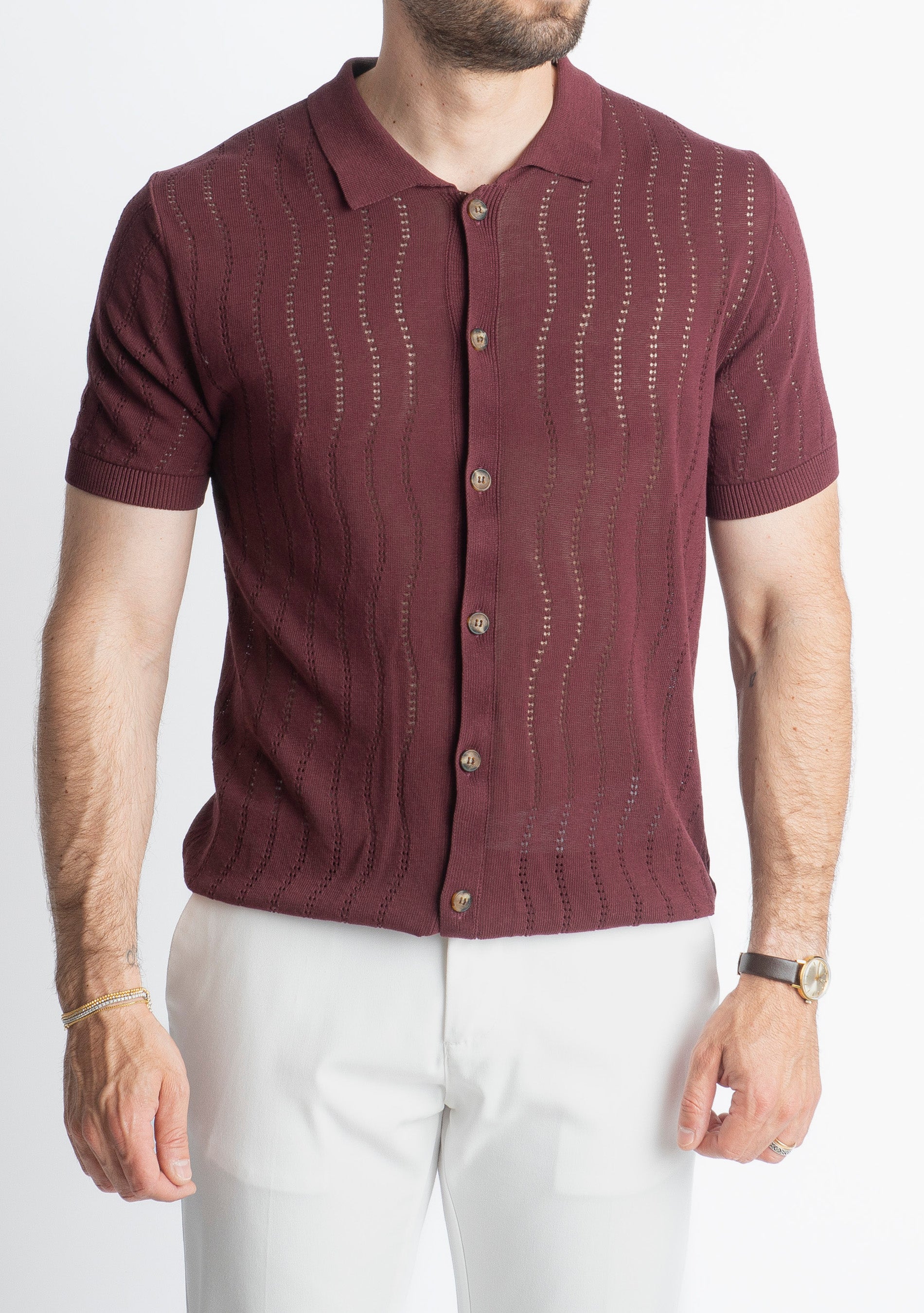 Cardigan Camicia in Crêpe di Cotone Vinaccia