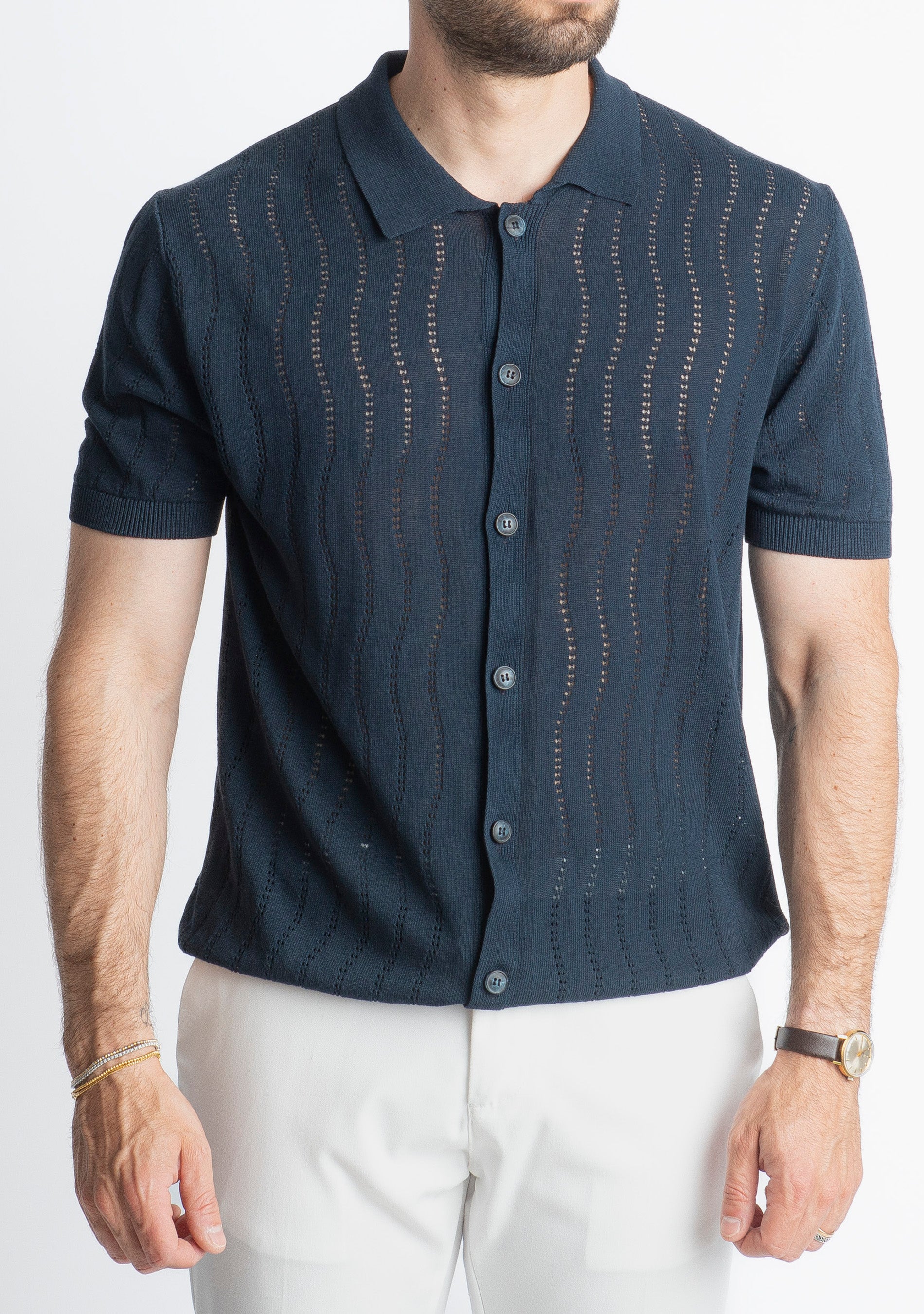 Cardigan Camicia in Crêpe di Cotone Blu