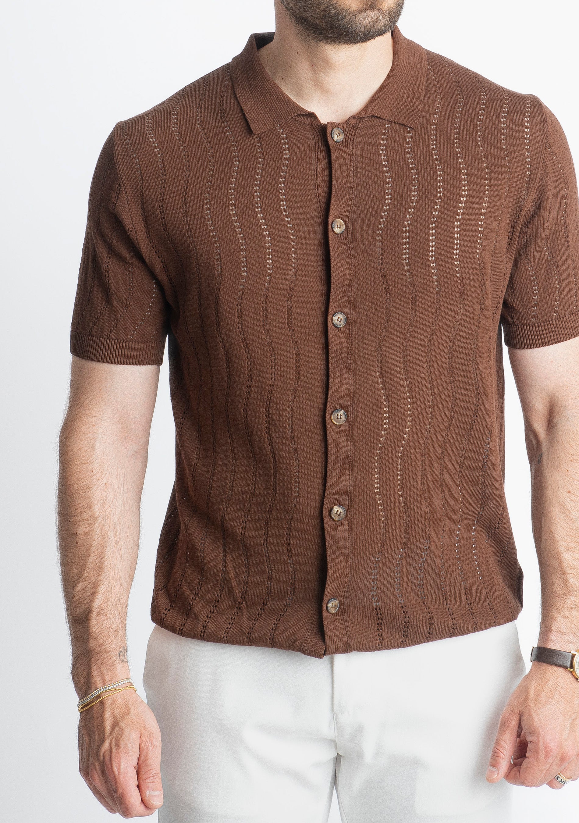Cardigan Camicia in Crêpe di Cotone Moro