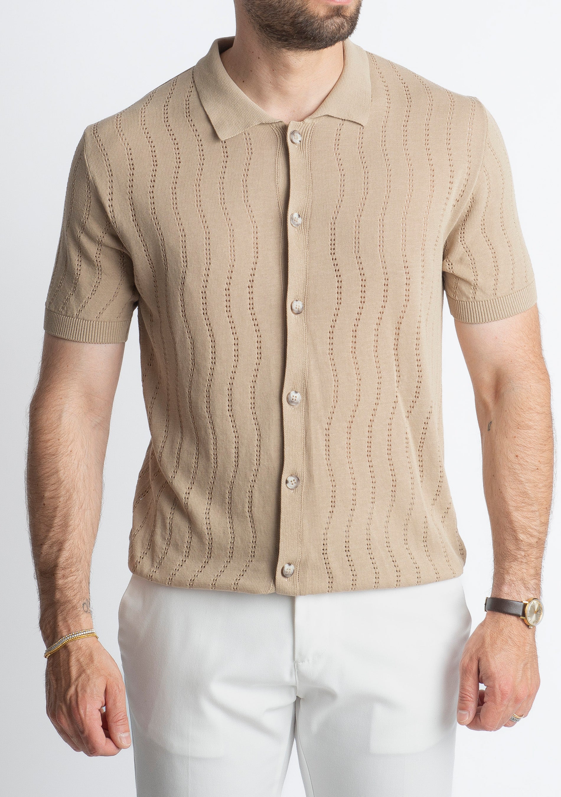 Cardigan Camicia in Crêpe di Cotone Sabbia