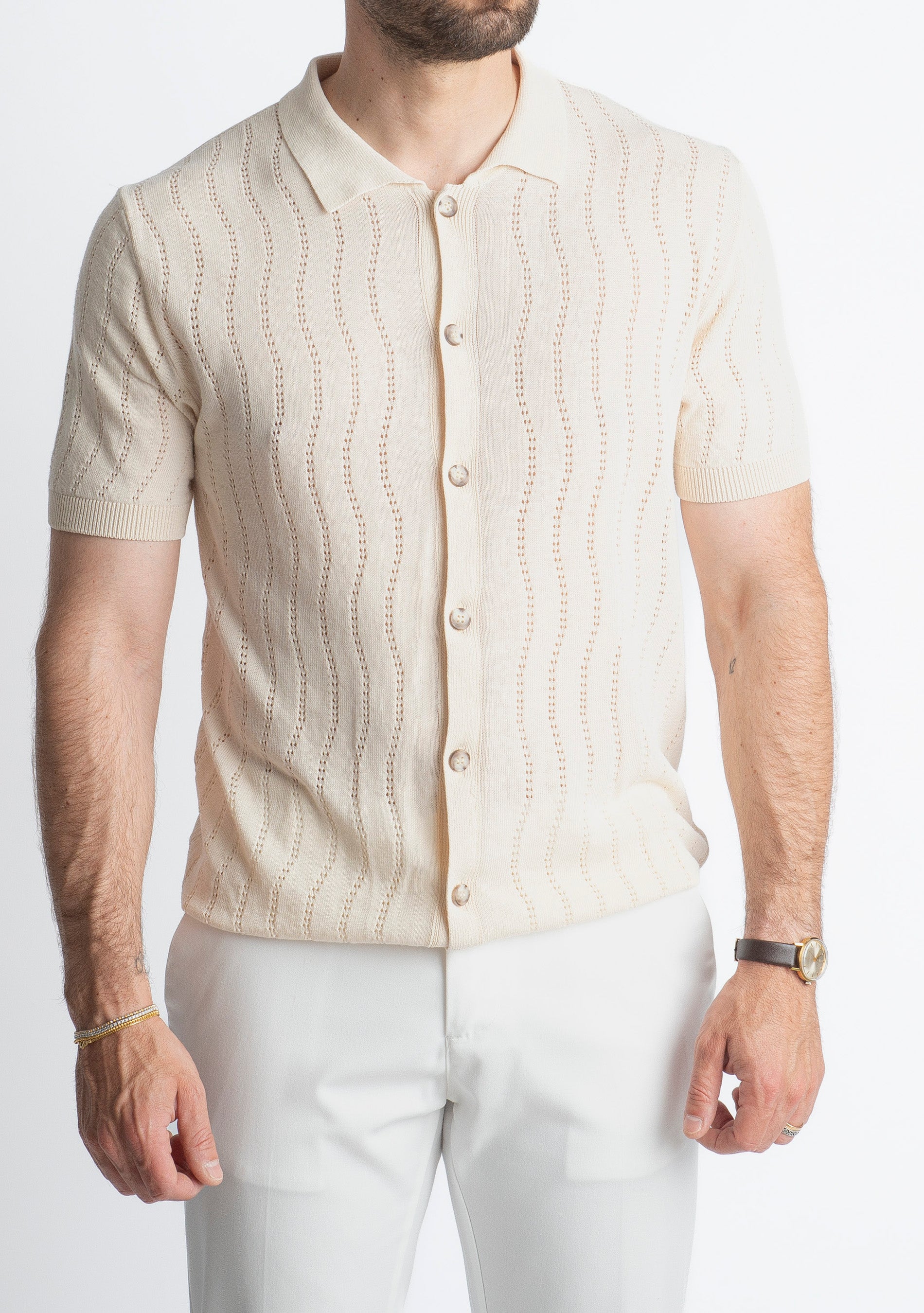 Cardigan Camicia in Crêpe di Cotone Panna