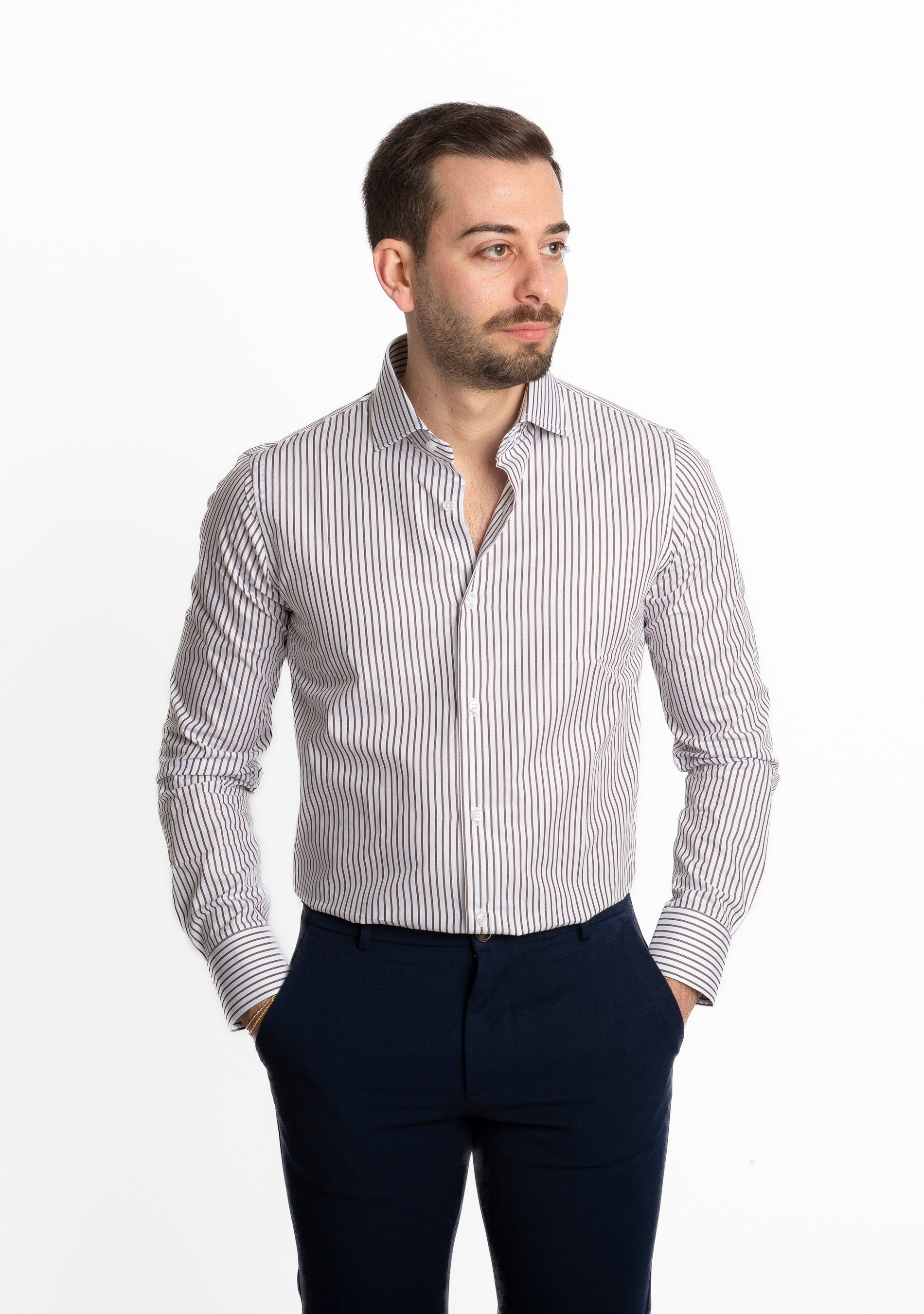 Camicia Rigata Marrone
