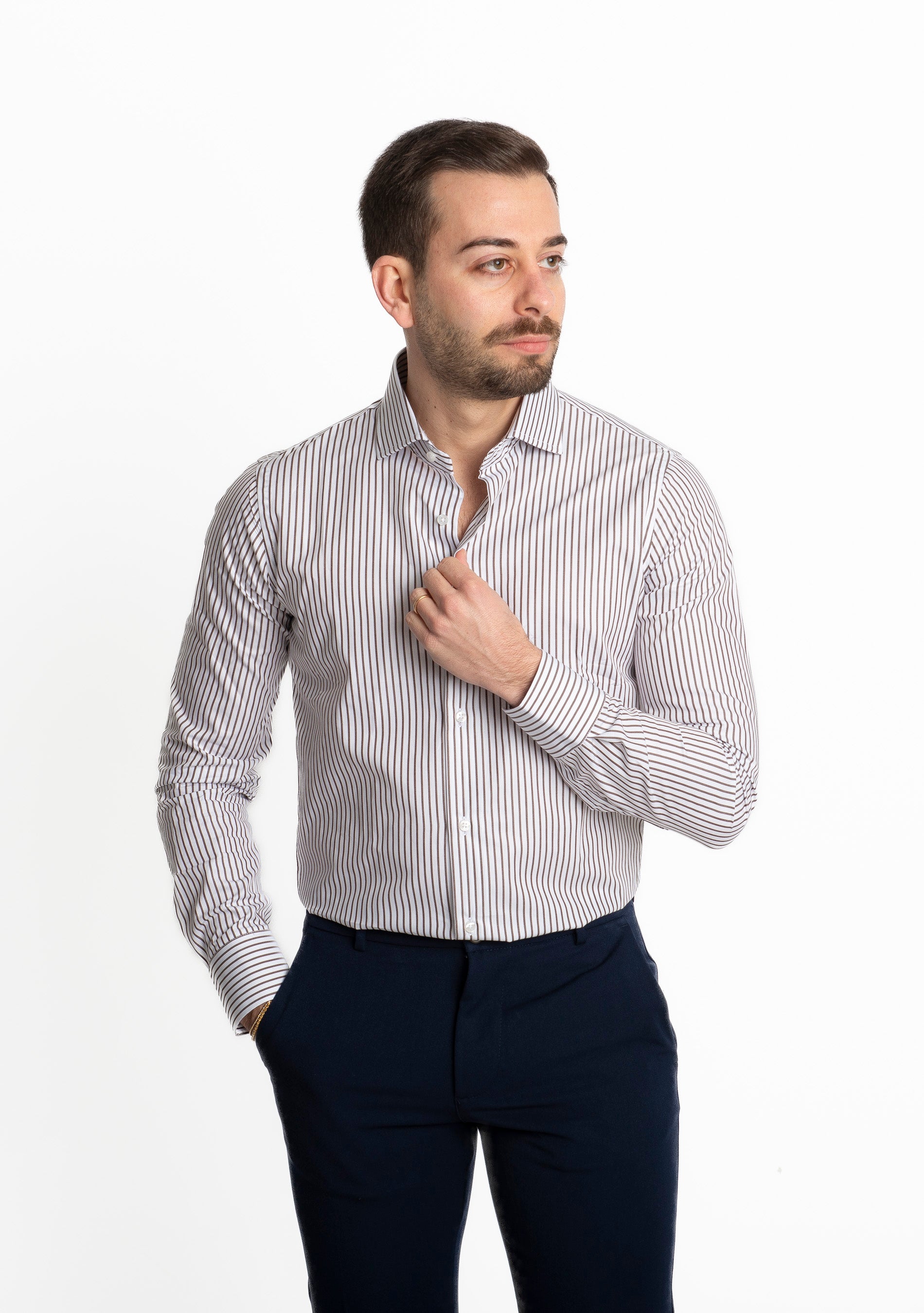 Camicia Rigata Marrone
