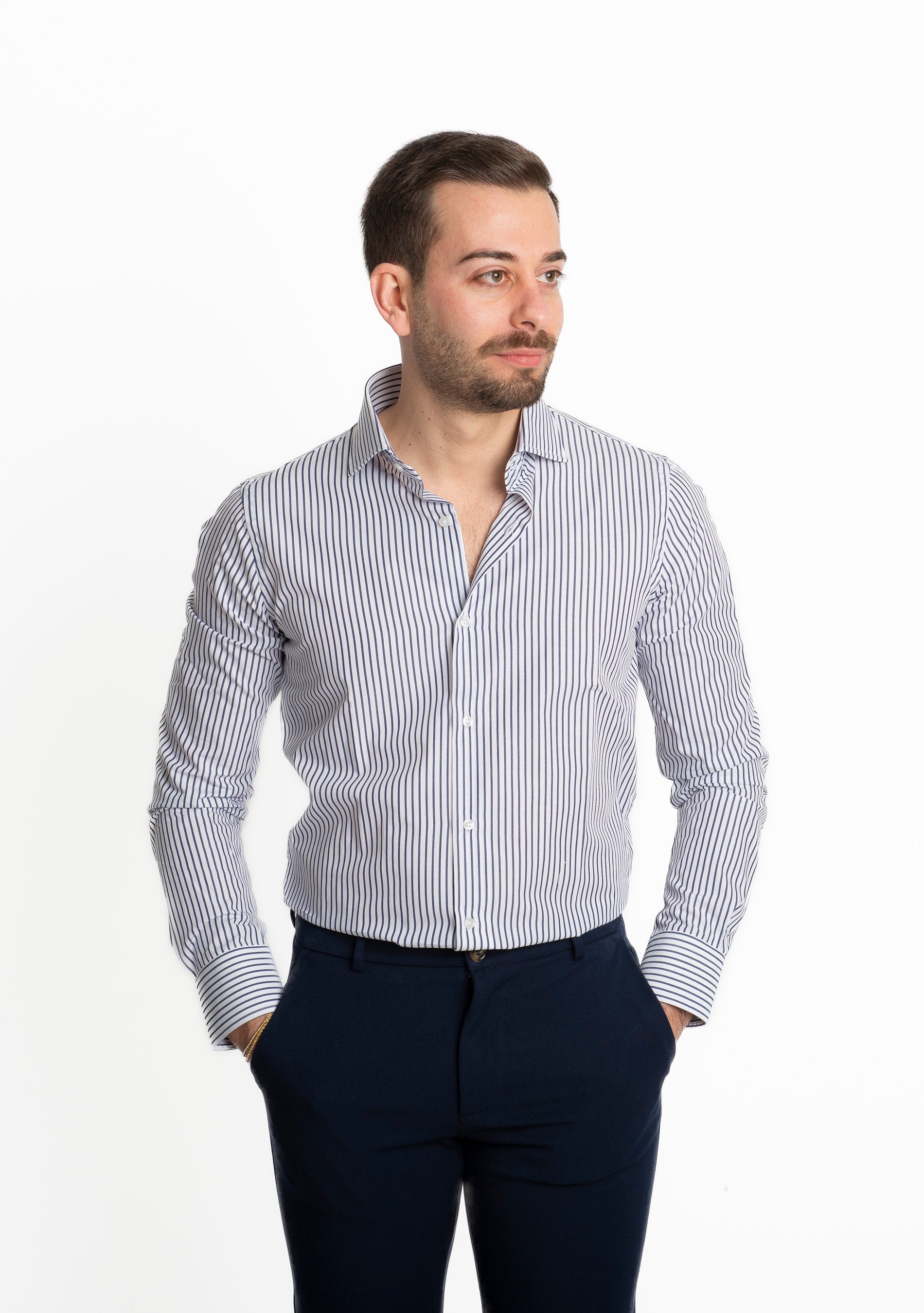 Camicia Rigata Blu Notte