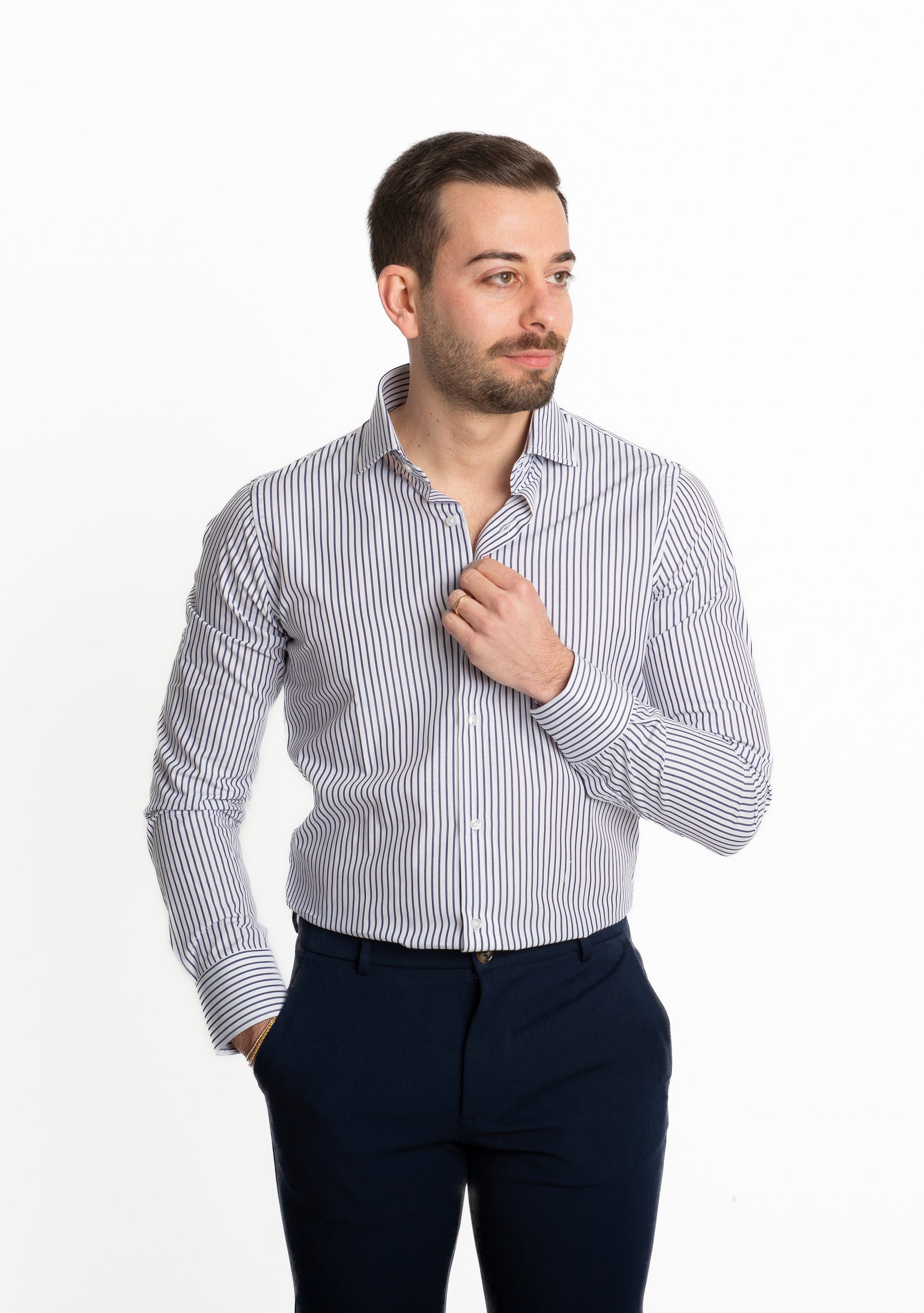 Camicia Rigata Blu Notte