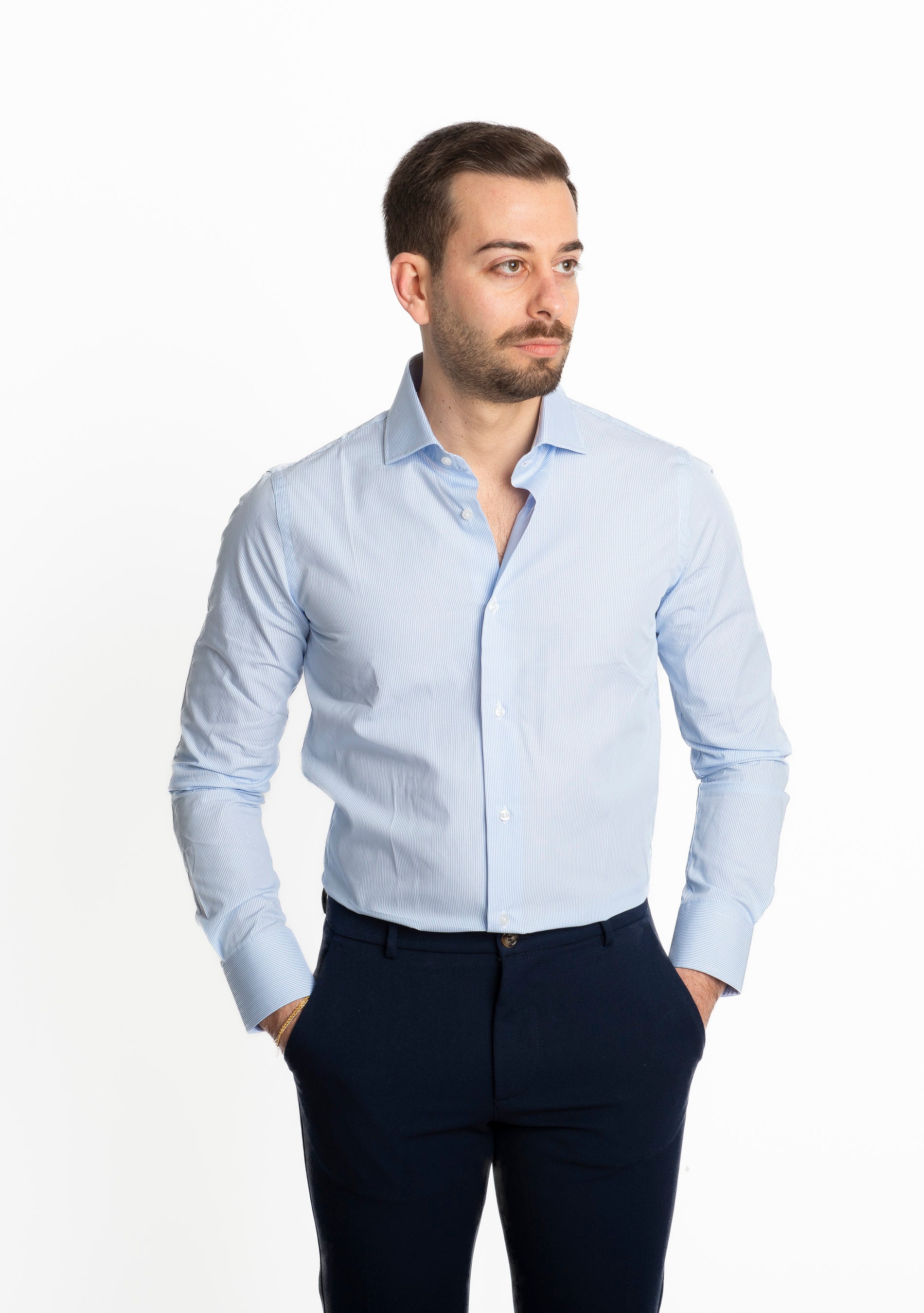 Camicia Mille Righe Celeste