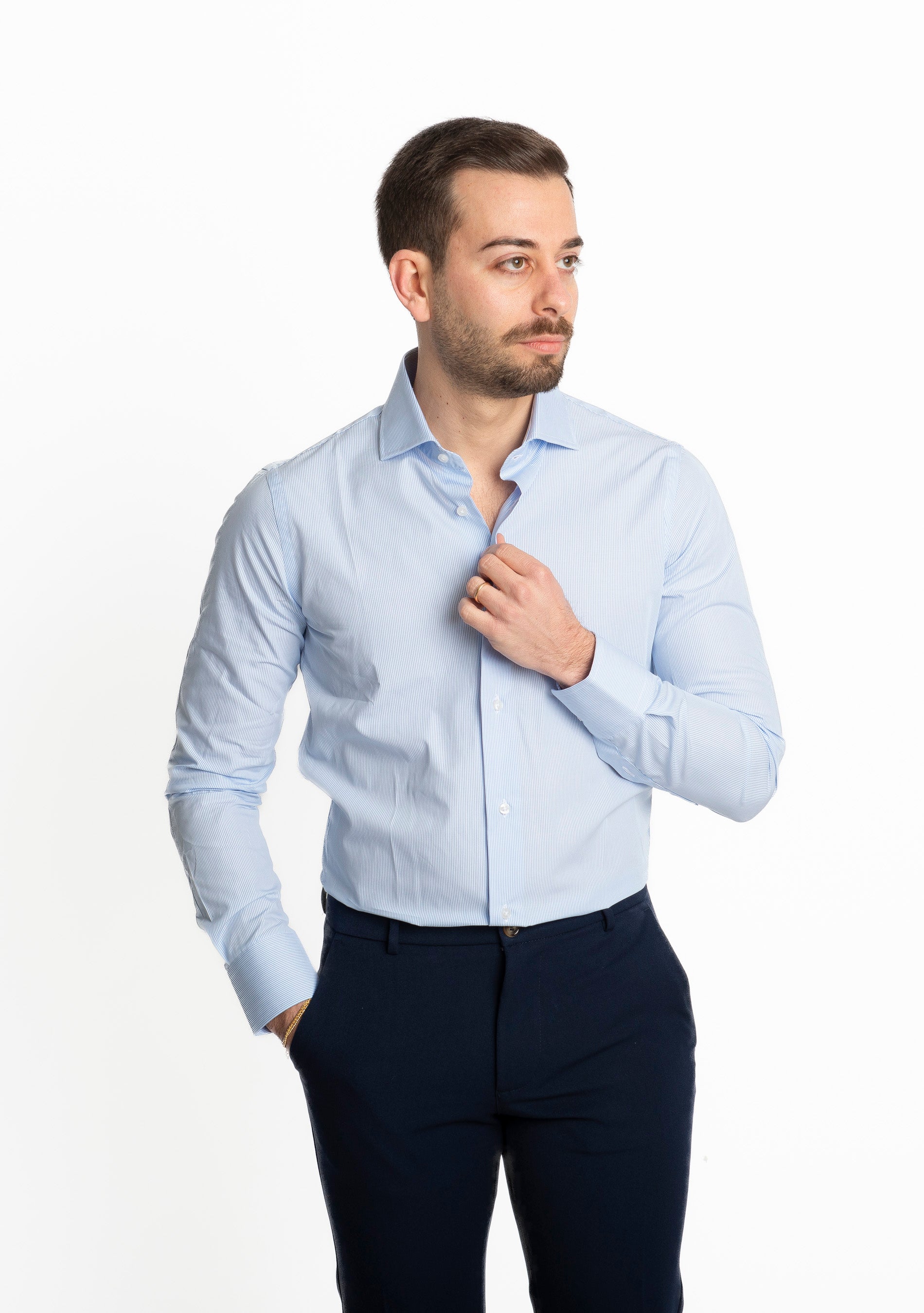 Camicia Mille Righe Celeste