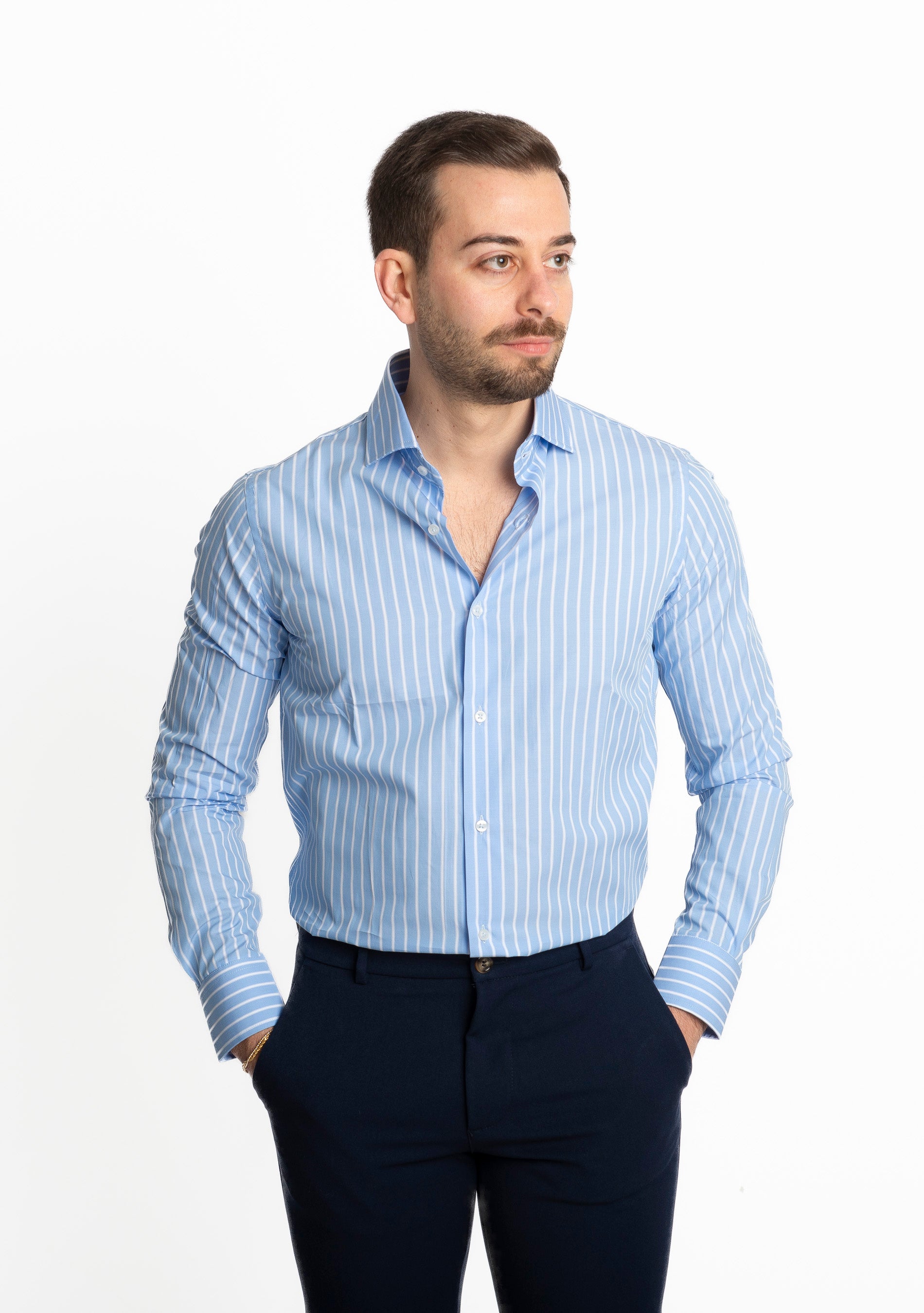 Camicia Rigo Bianco Fondo Ampio Celeste