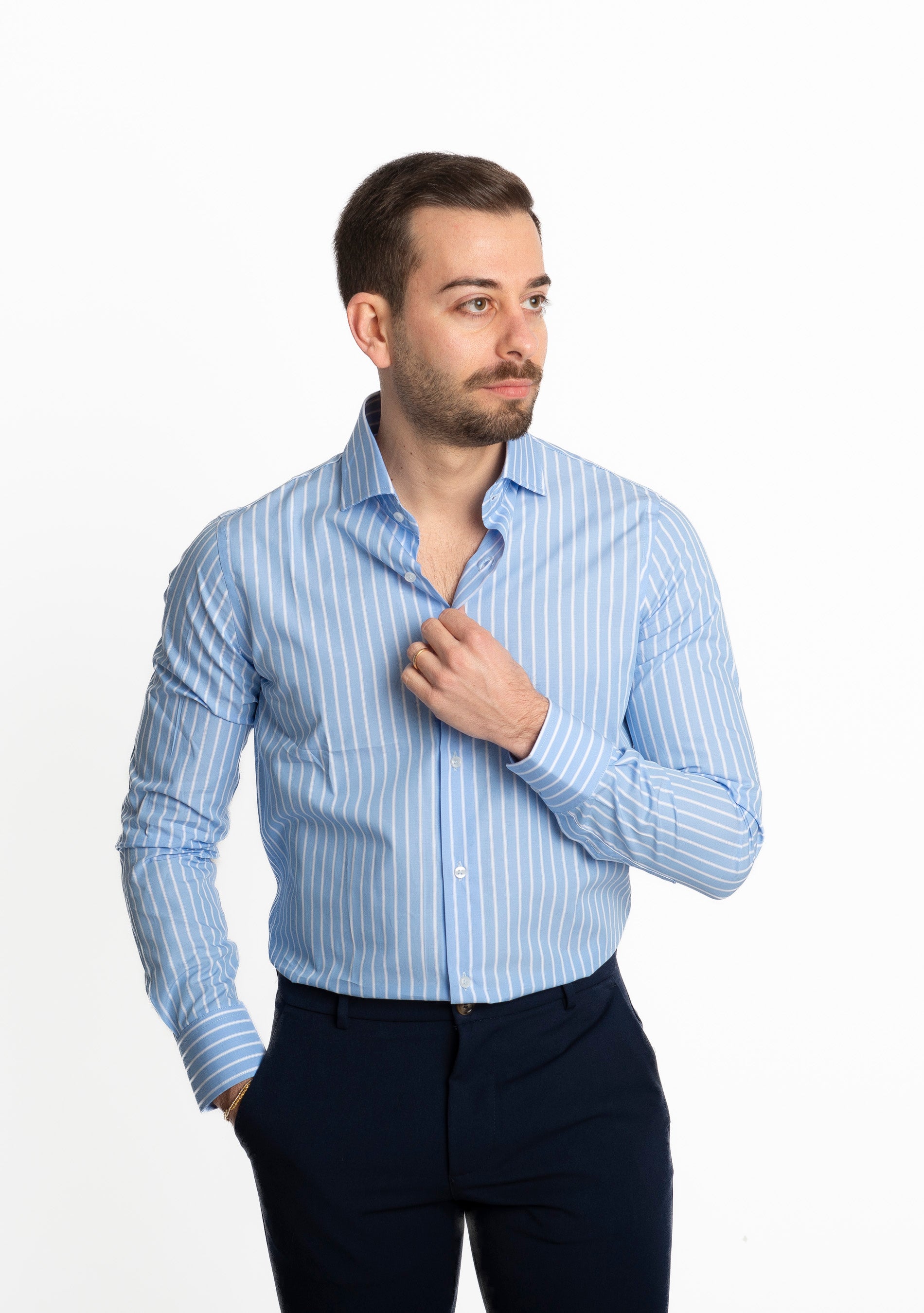 Camicia Rigo Bianco Fondo Ampio Celeste