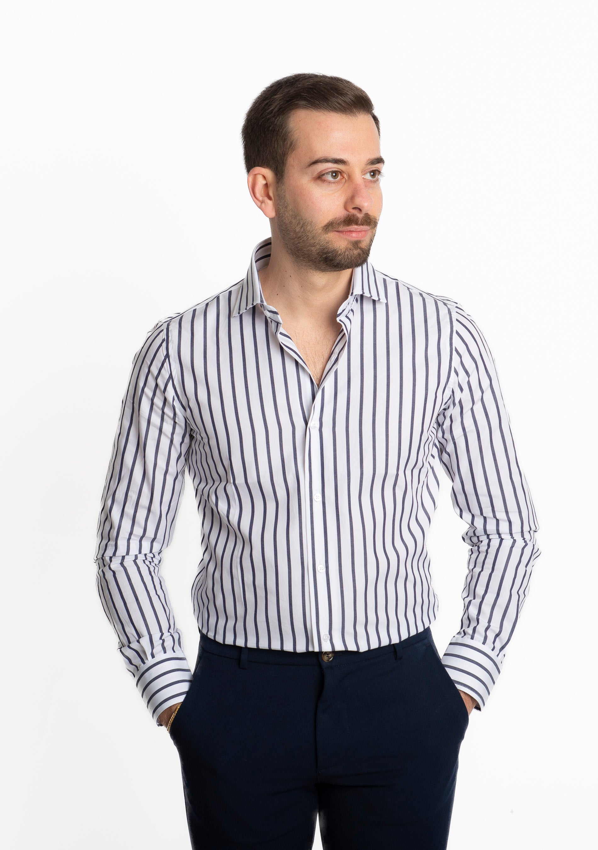 Camicia Rigata Blu Notte 534