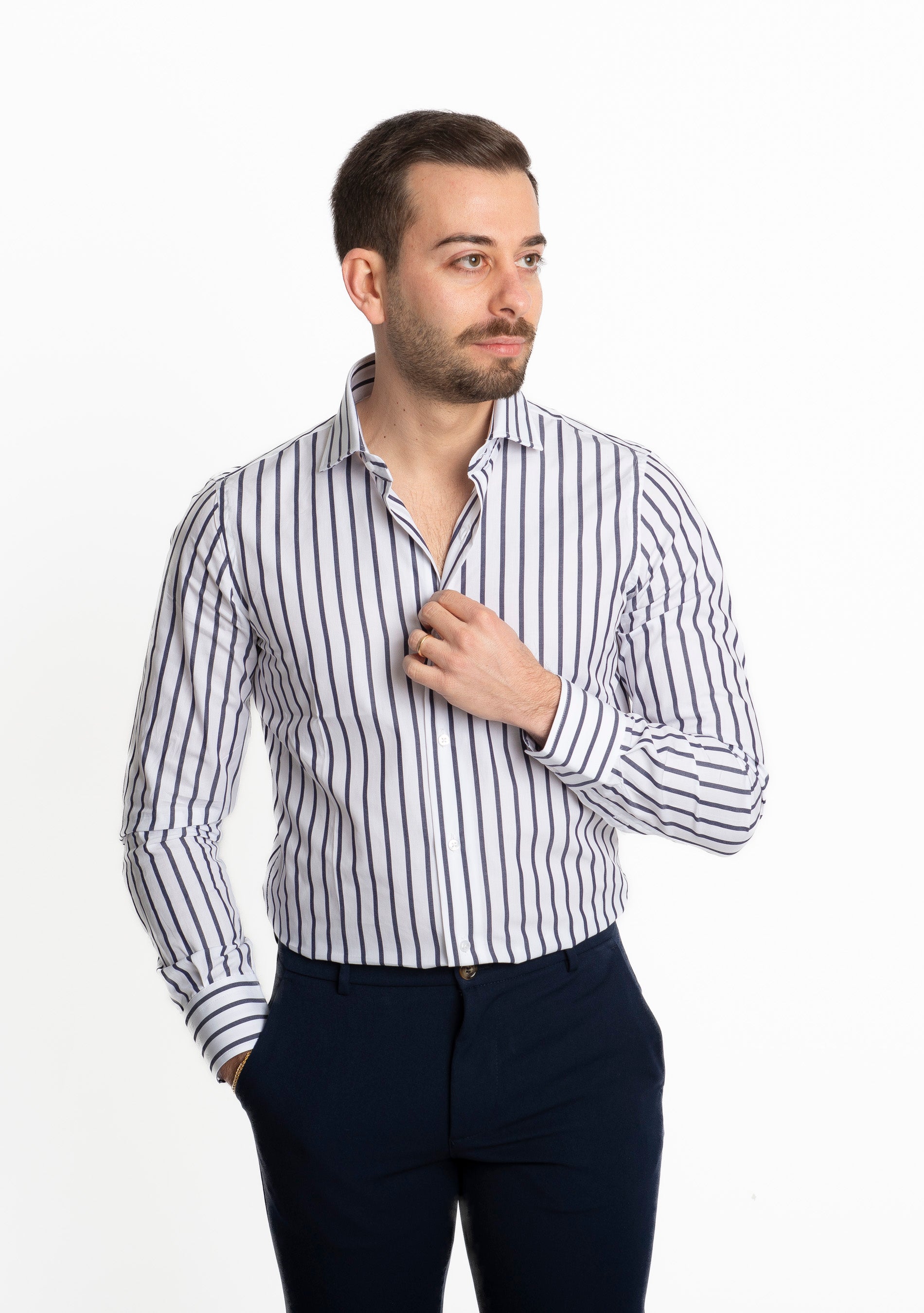 Camicia Rigata Blu Notte 534