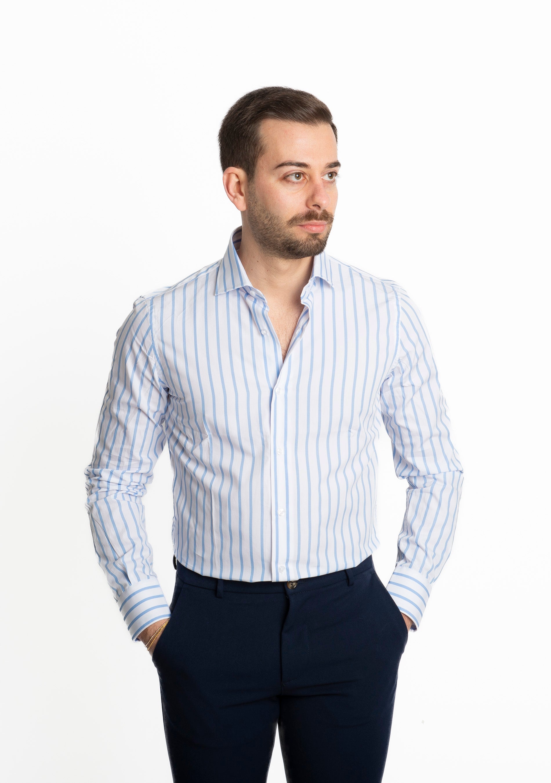 Camicia Rigata Celeste 534