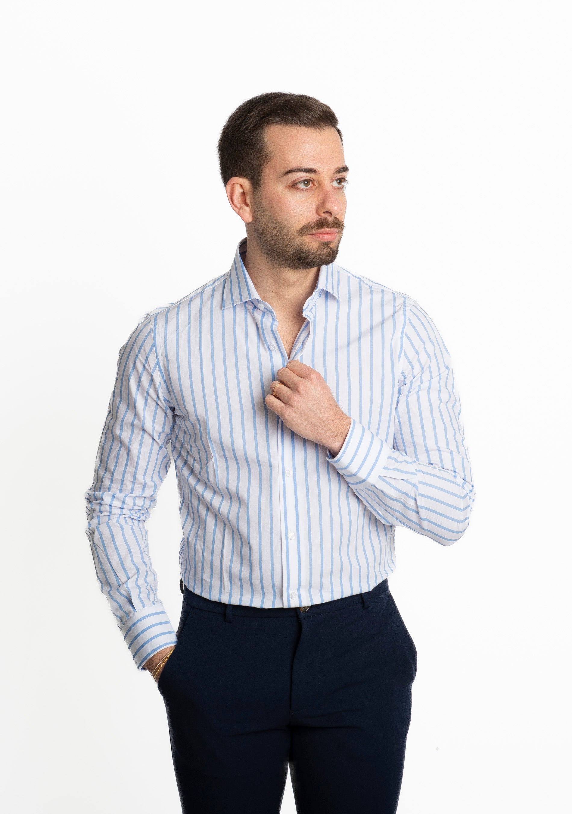 Camicia Rigata Celeste 534