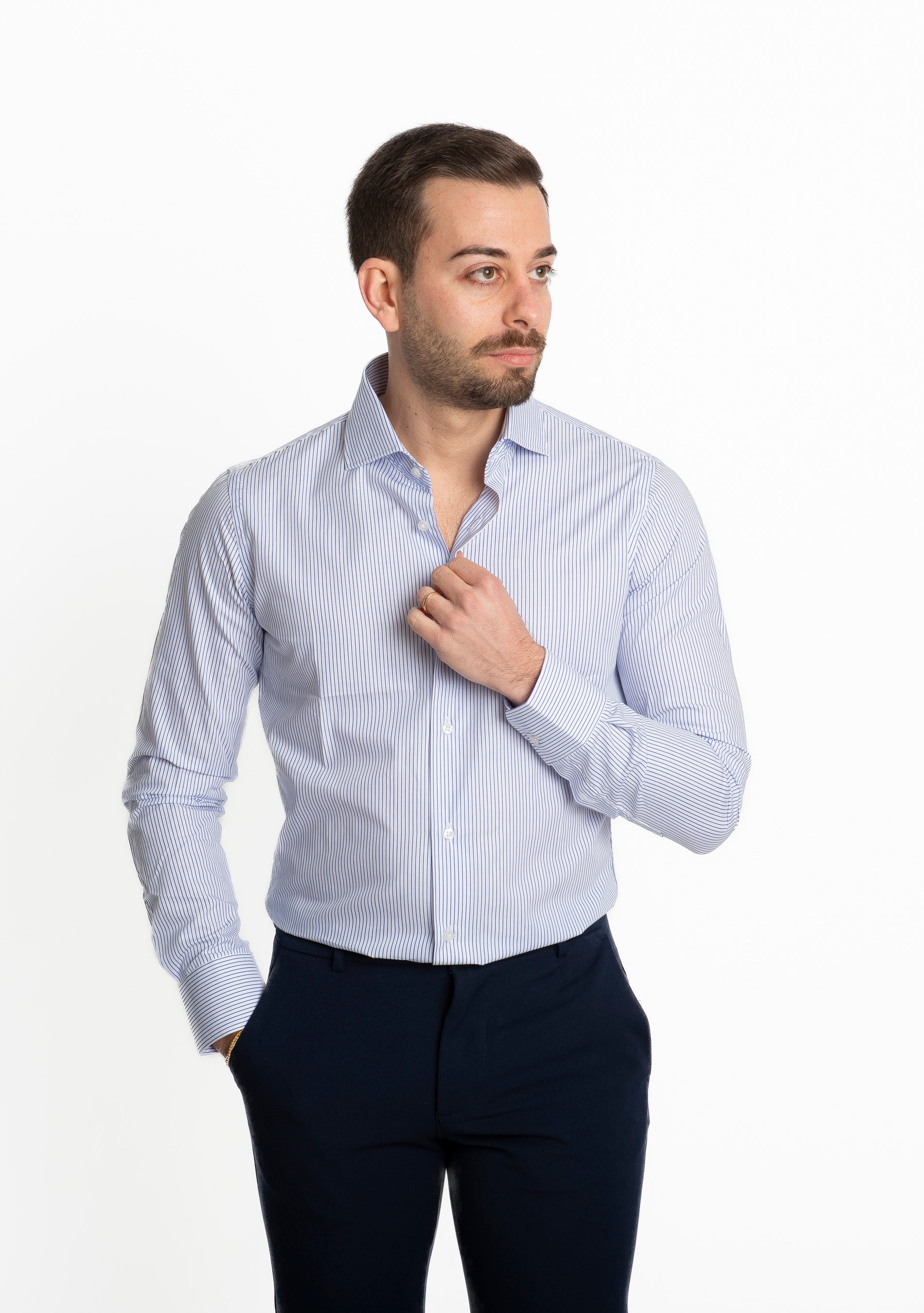 Camicia Uomo Rigata Celeste 01
