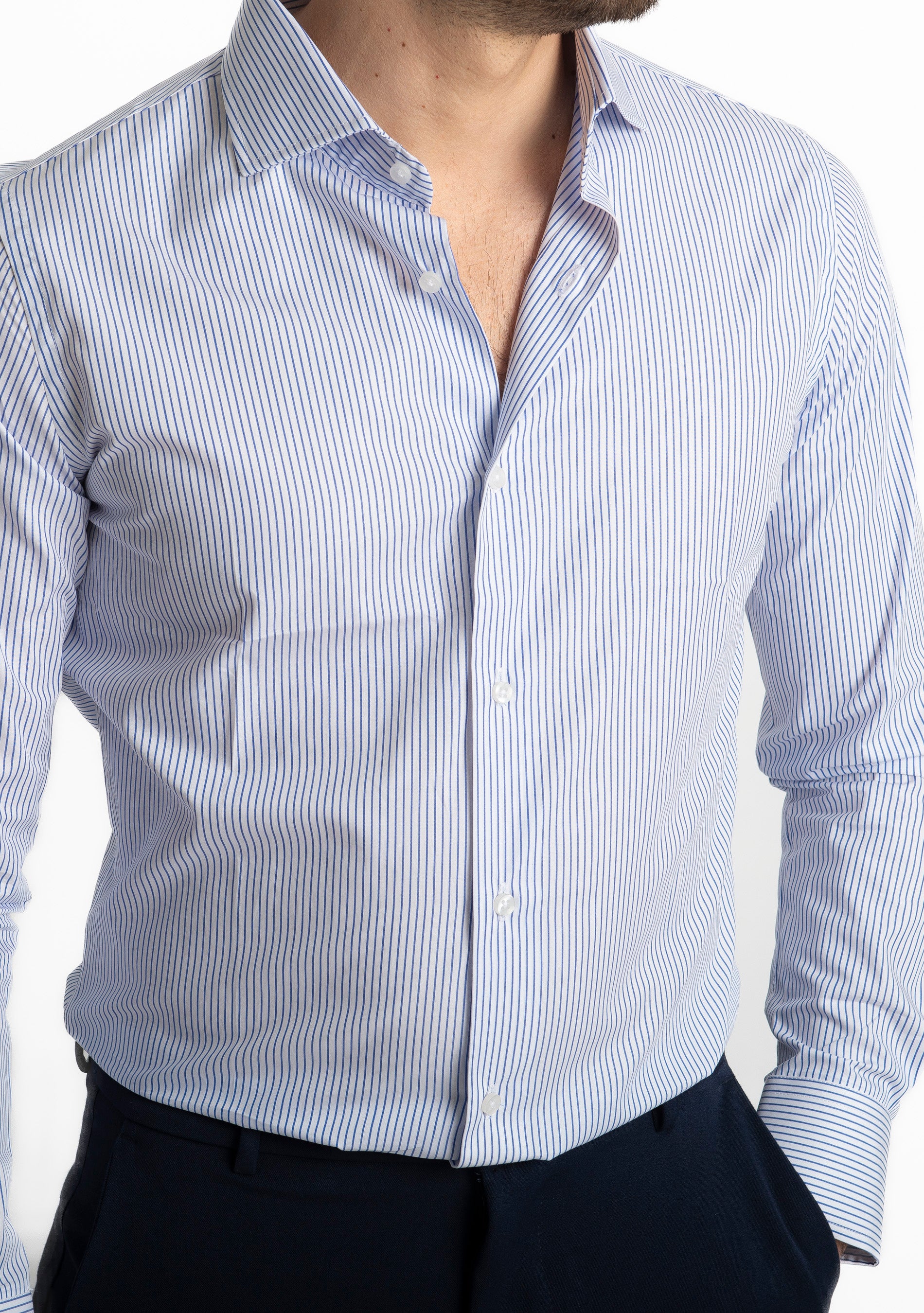 Camicia Uomo Rigata Celeste 01