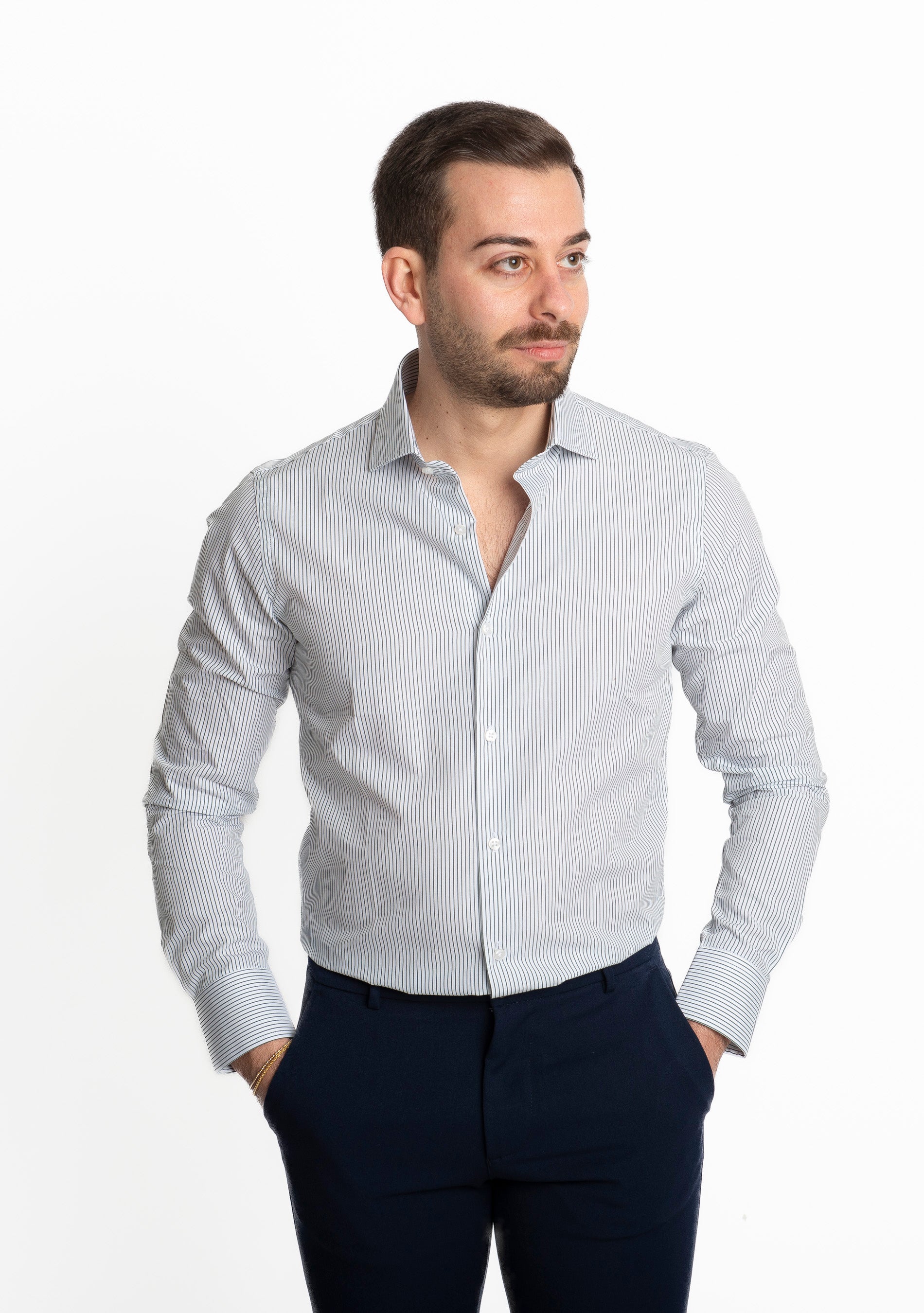 Camicia Uomo Rigata Blu 01
