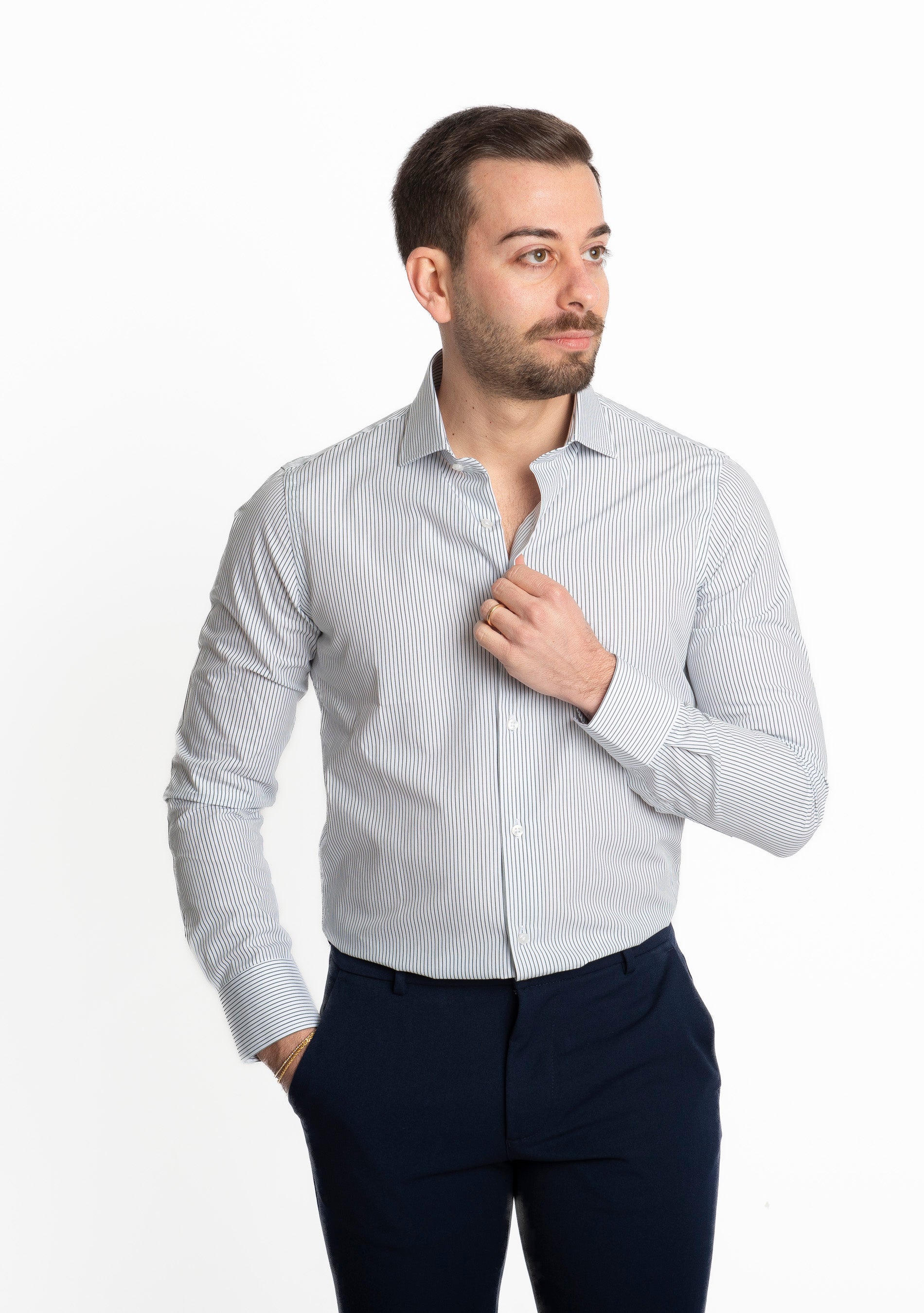 Camicia Uomo Rigata Blu 01