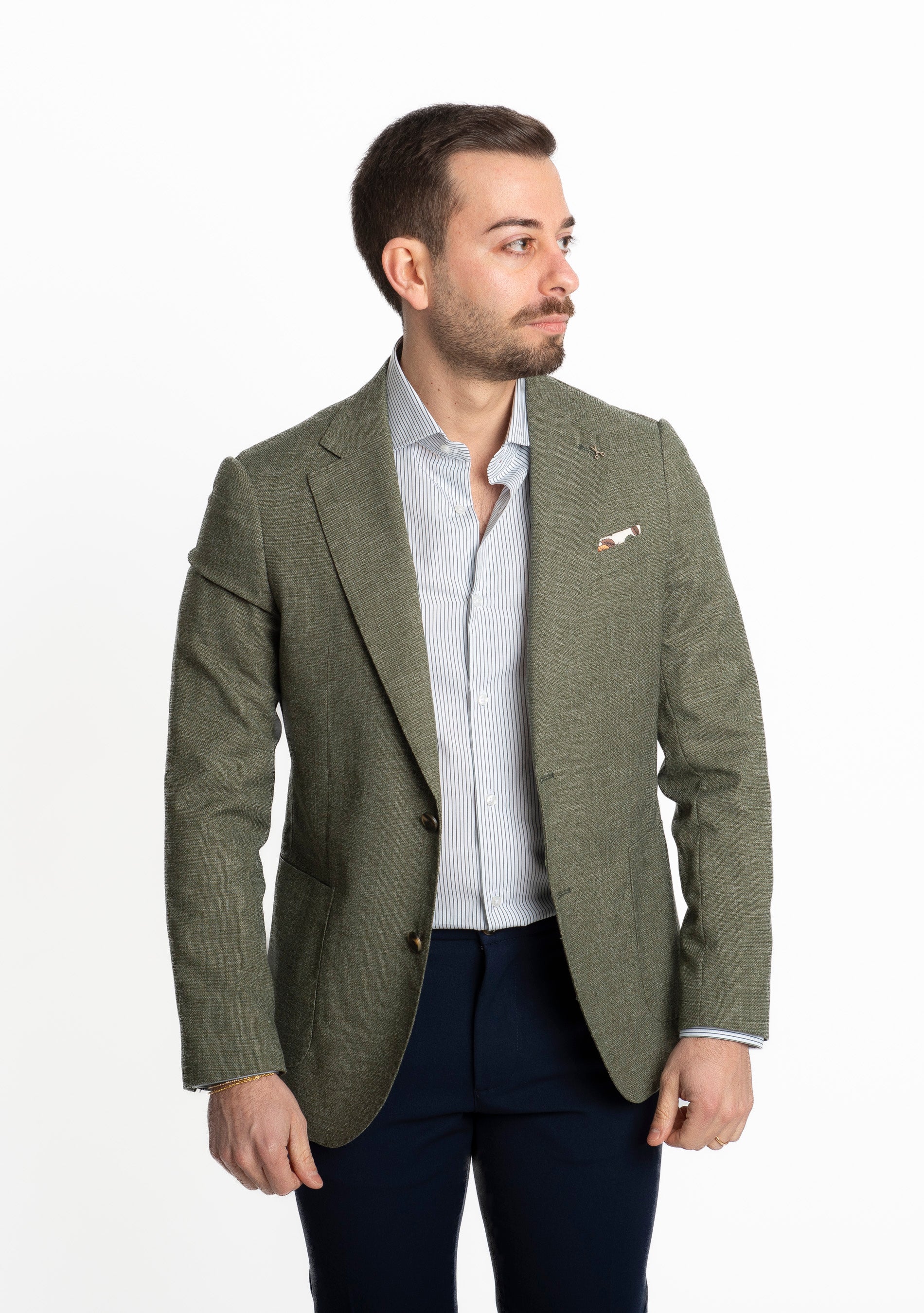 Camicia Uomo Rigata Verde 01