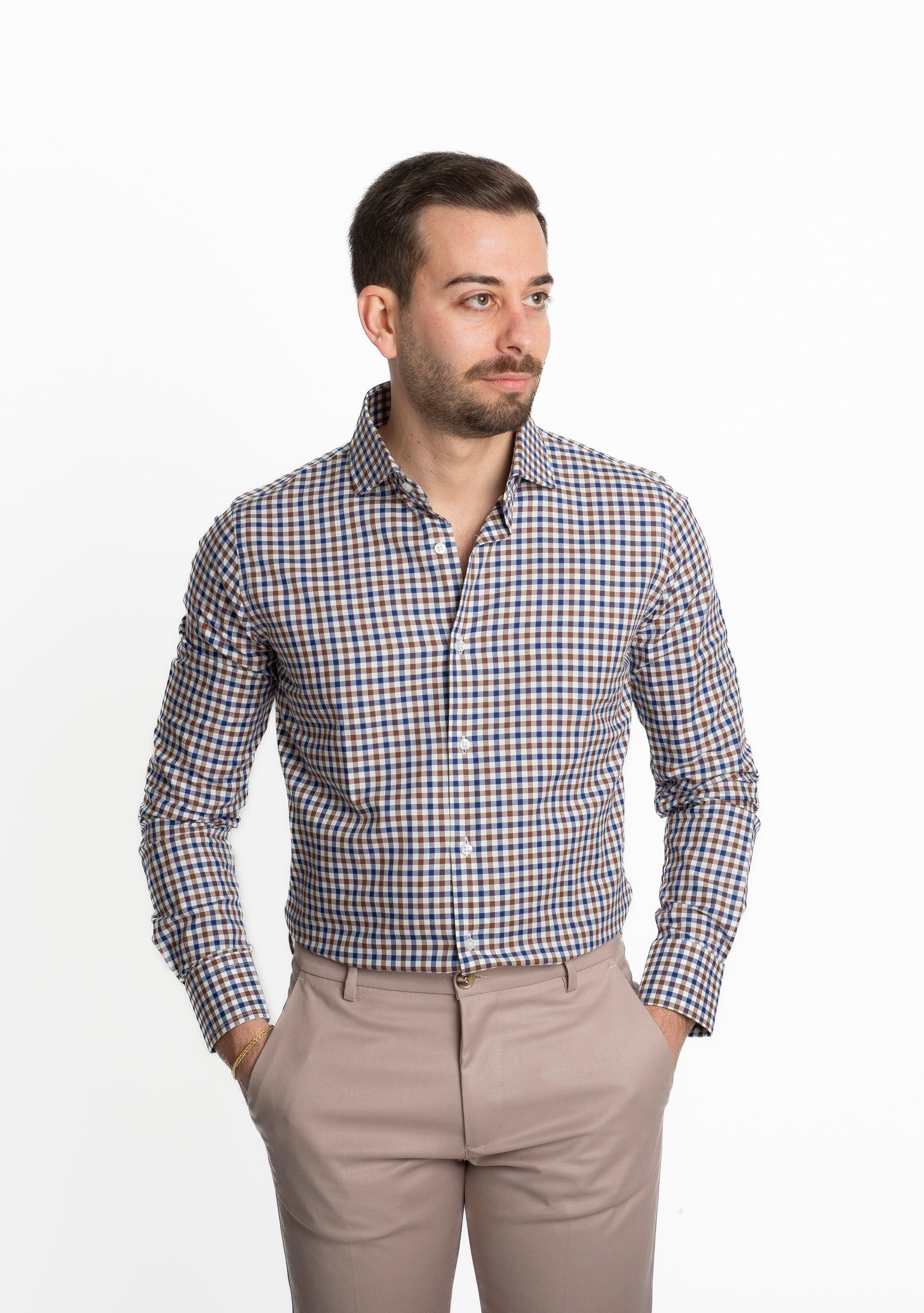 Camicia Quadri Blu-Marrone