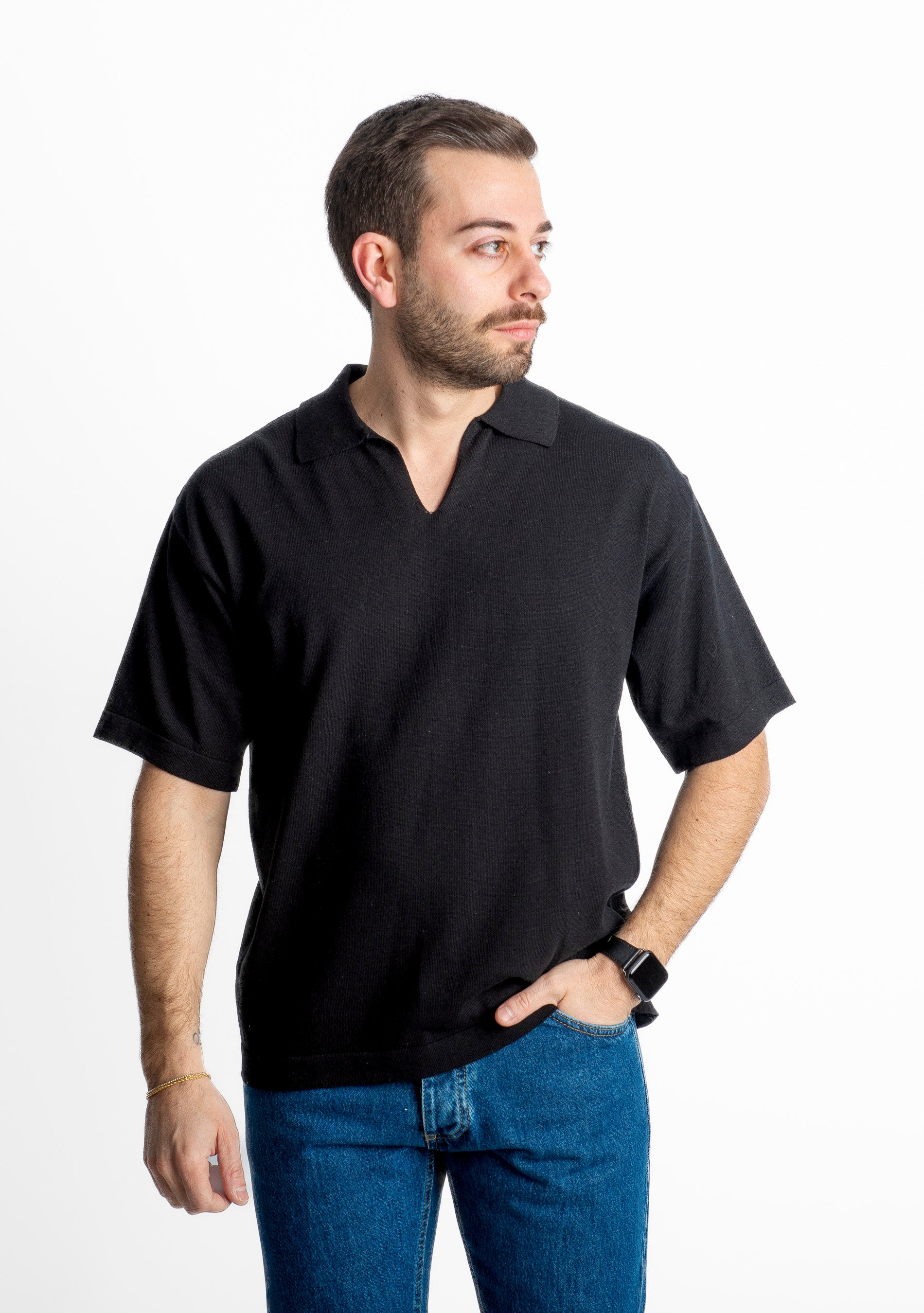 Polo in maglia Scollo V Old Money Nera