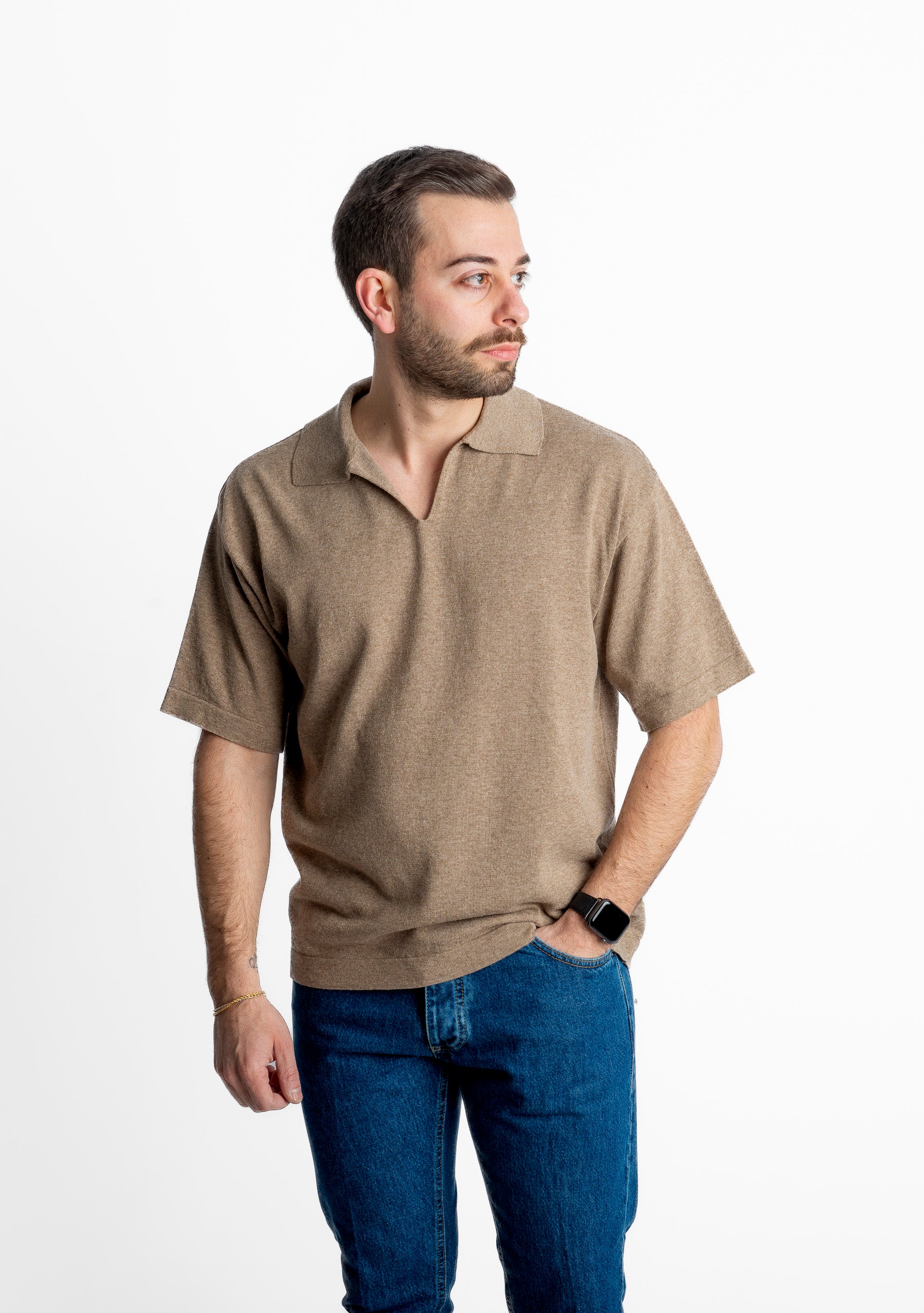 Polo in maglia Scollo V Old Money Argilla