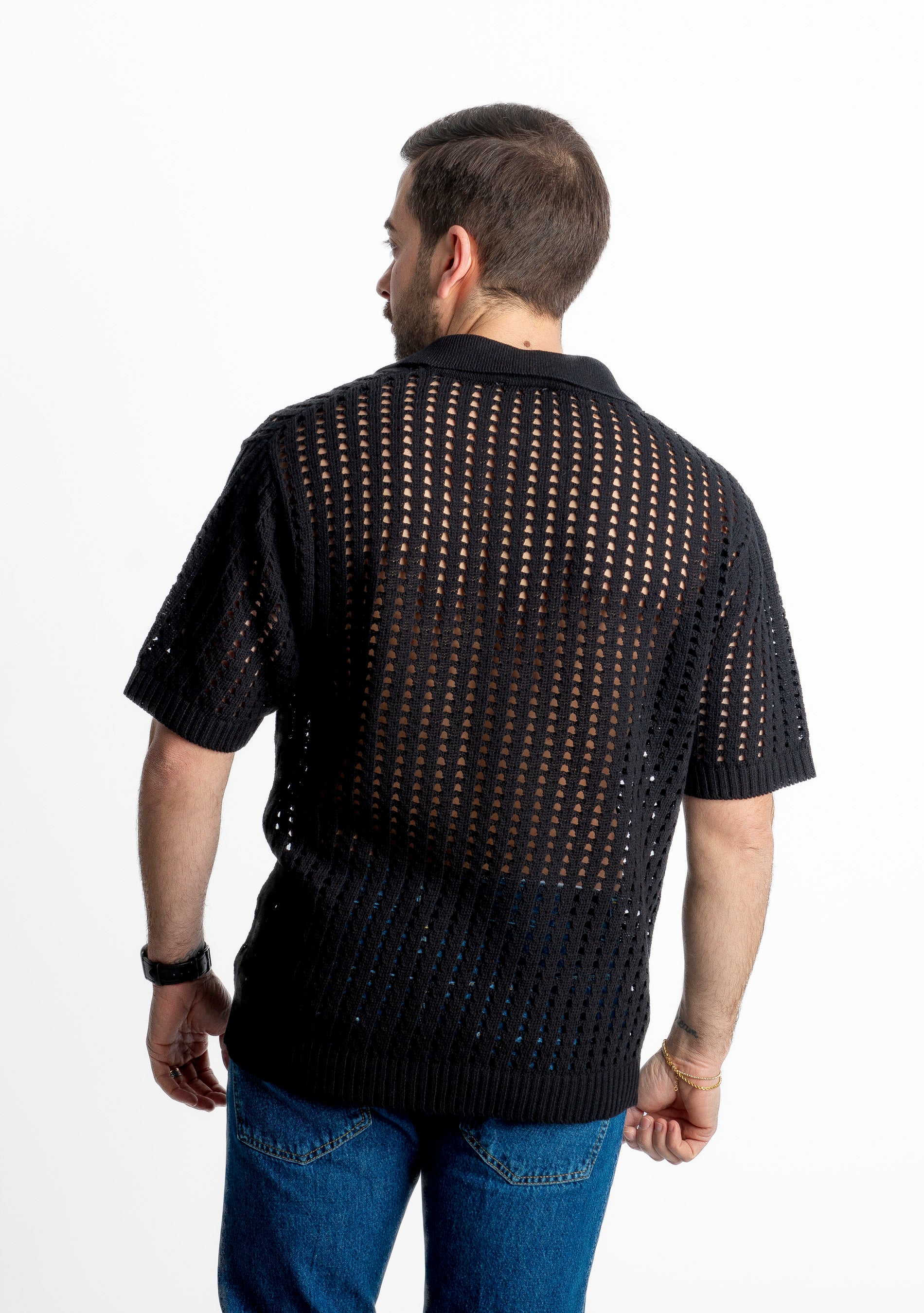 Polo in maglia Traforata Nera