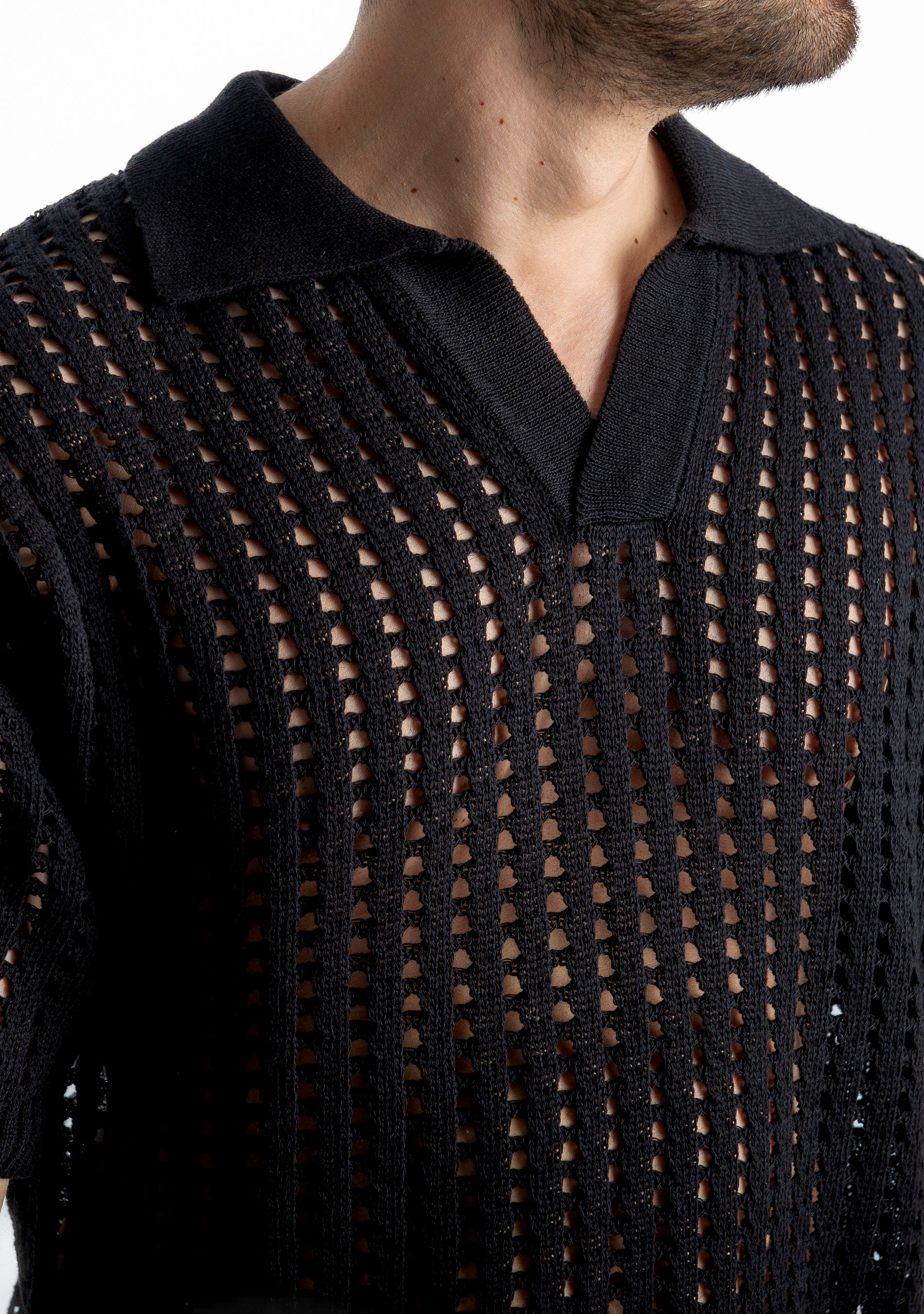 Polo in maglia Traforata Nera