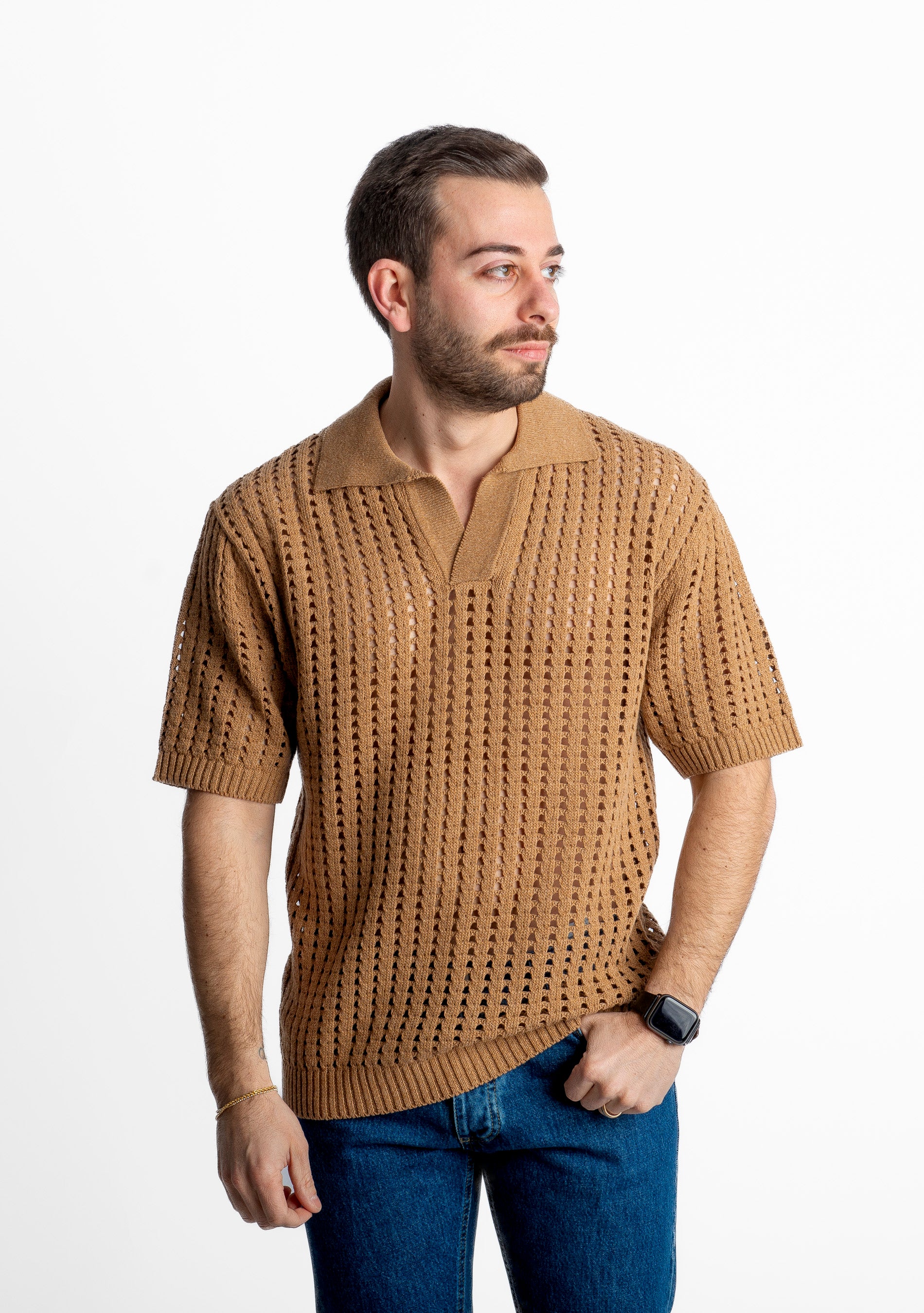 Polo in maglia Traforata Cammello