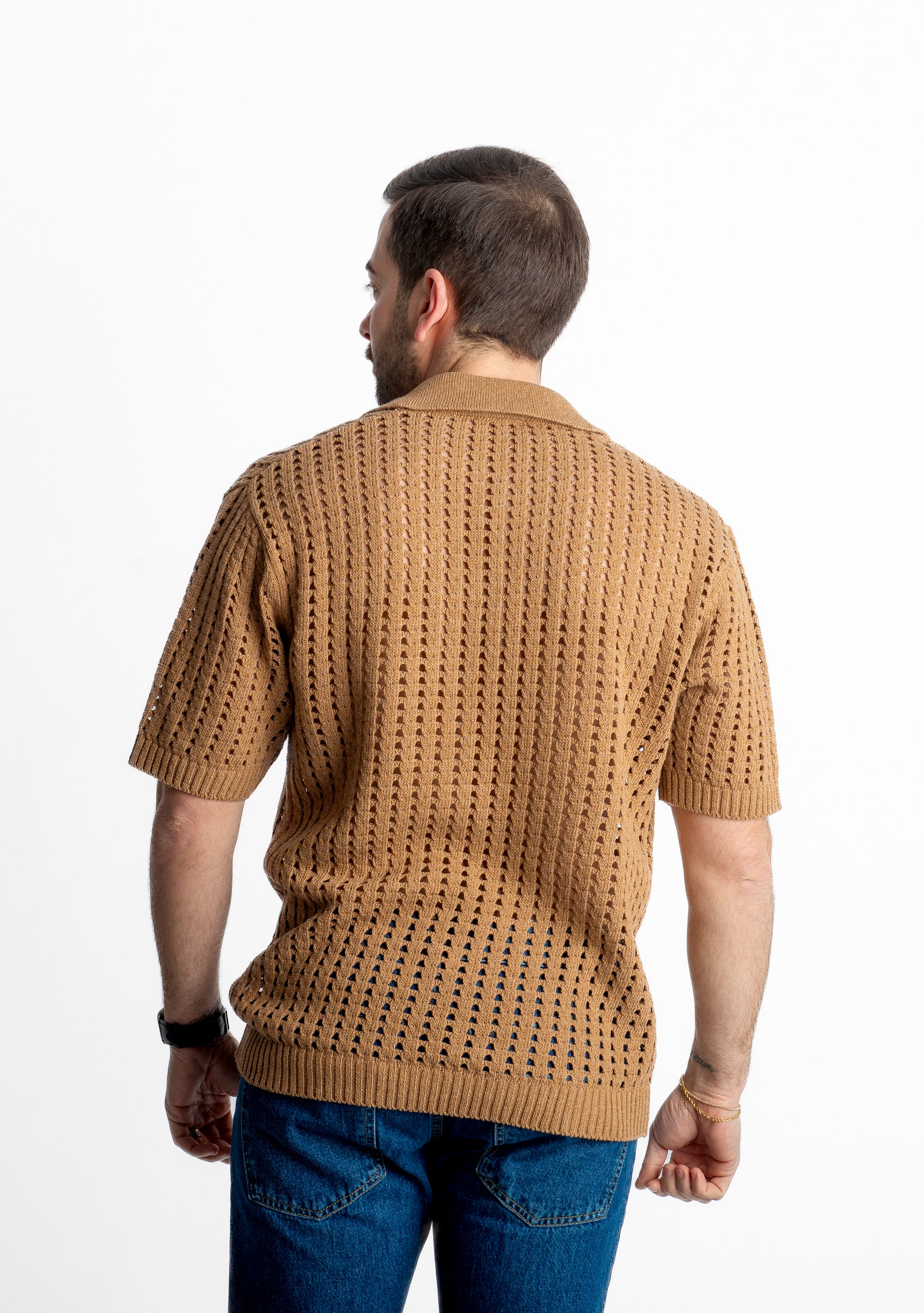 Polo in maglia Traforata Cammello