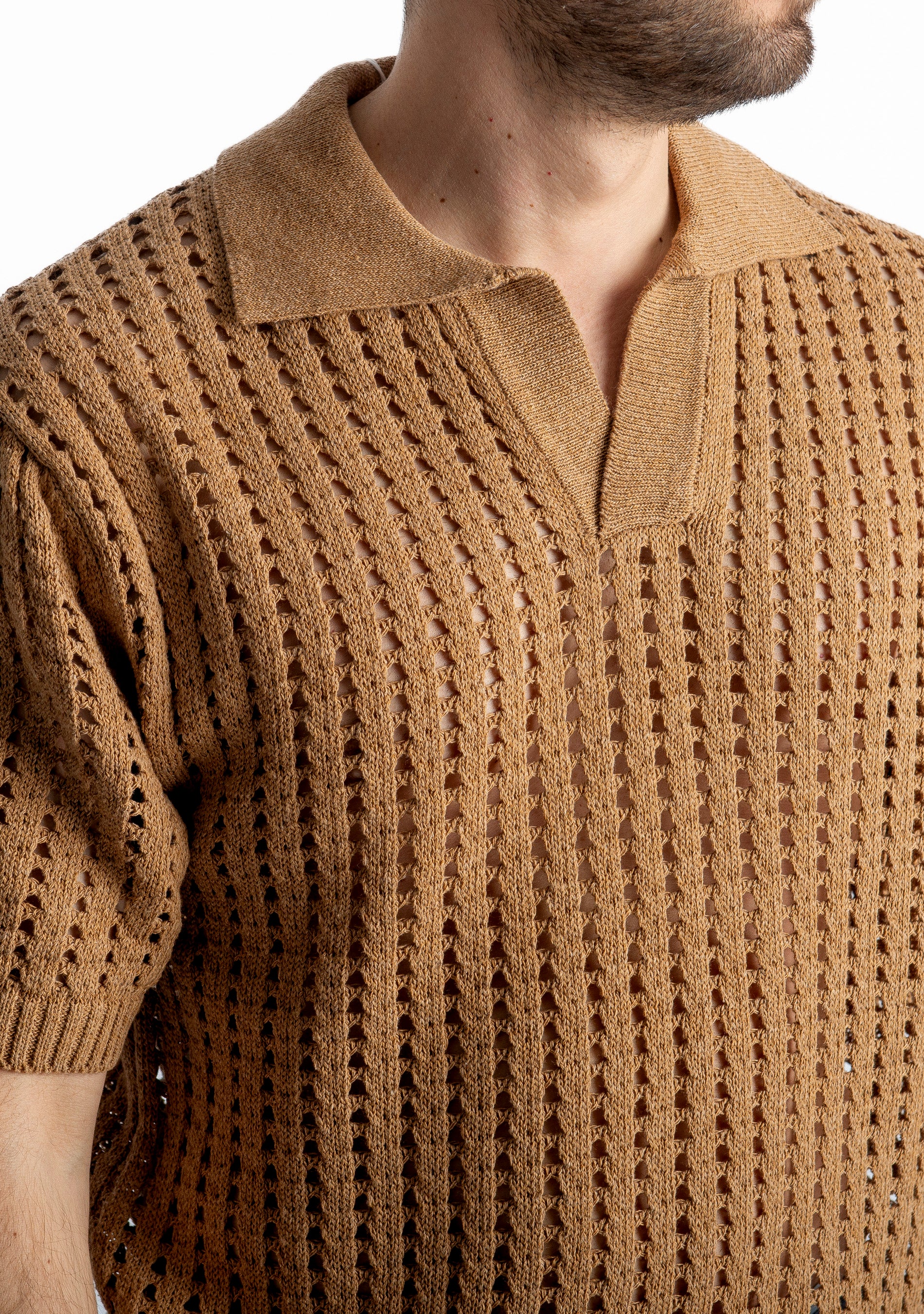 Polo in maglia Traforata Cammello