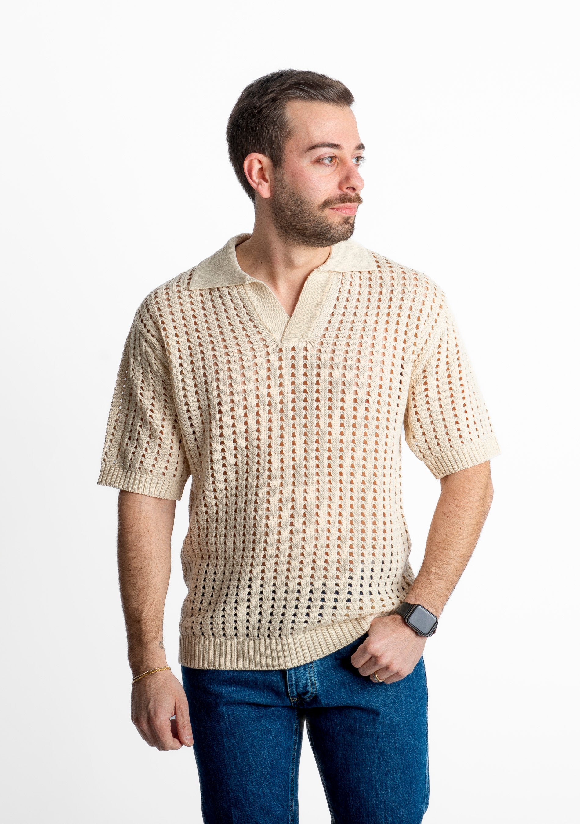 Polo in maglia Traforata Beige
