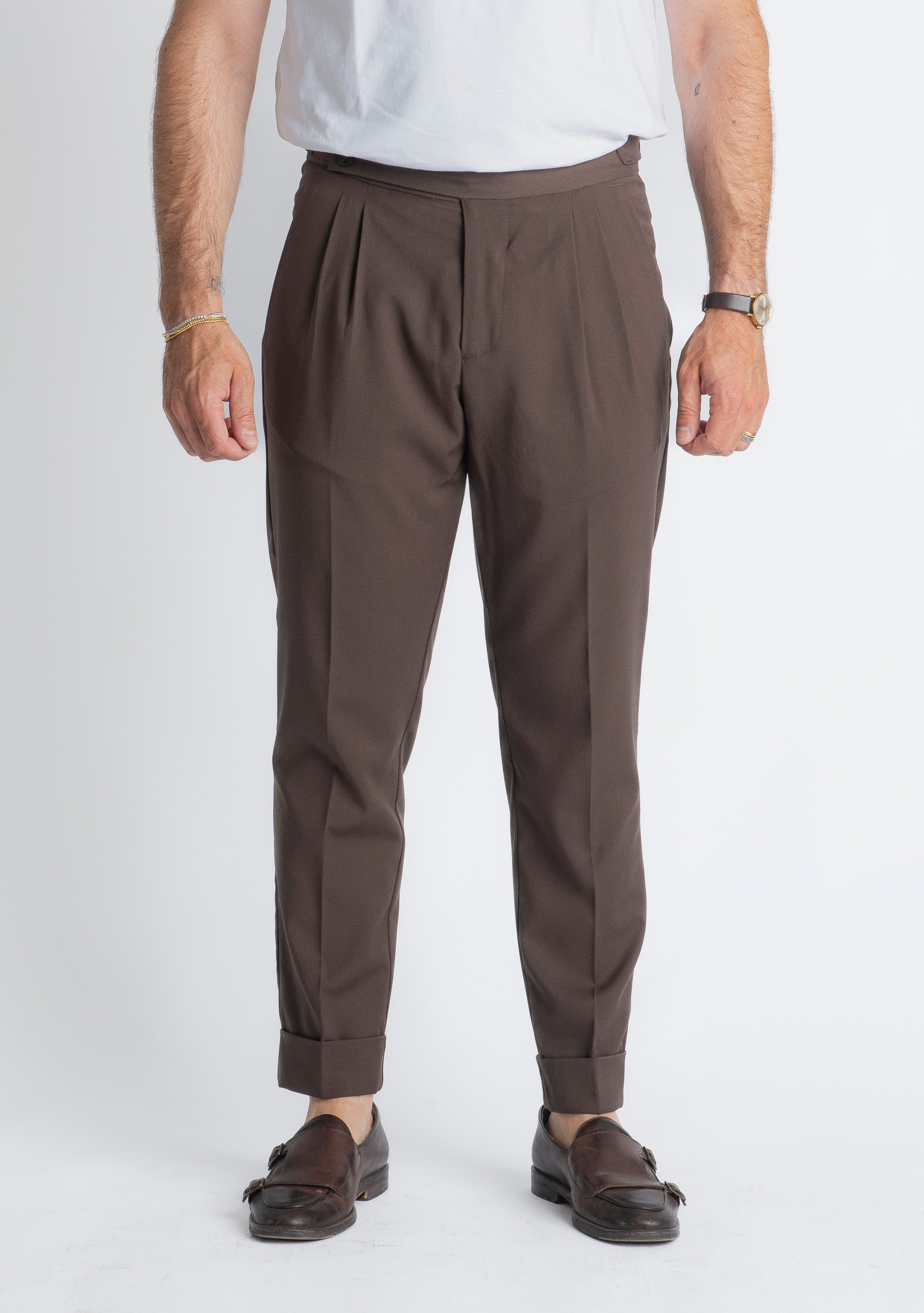 Pantalone Fresco Lana Pisa Doppia Fibbia Moro