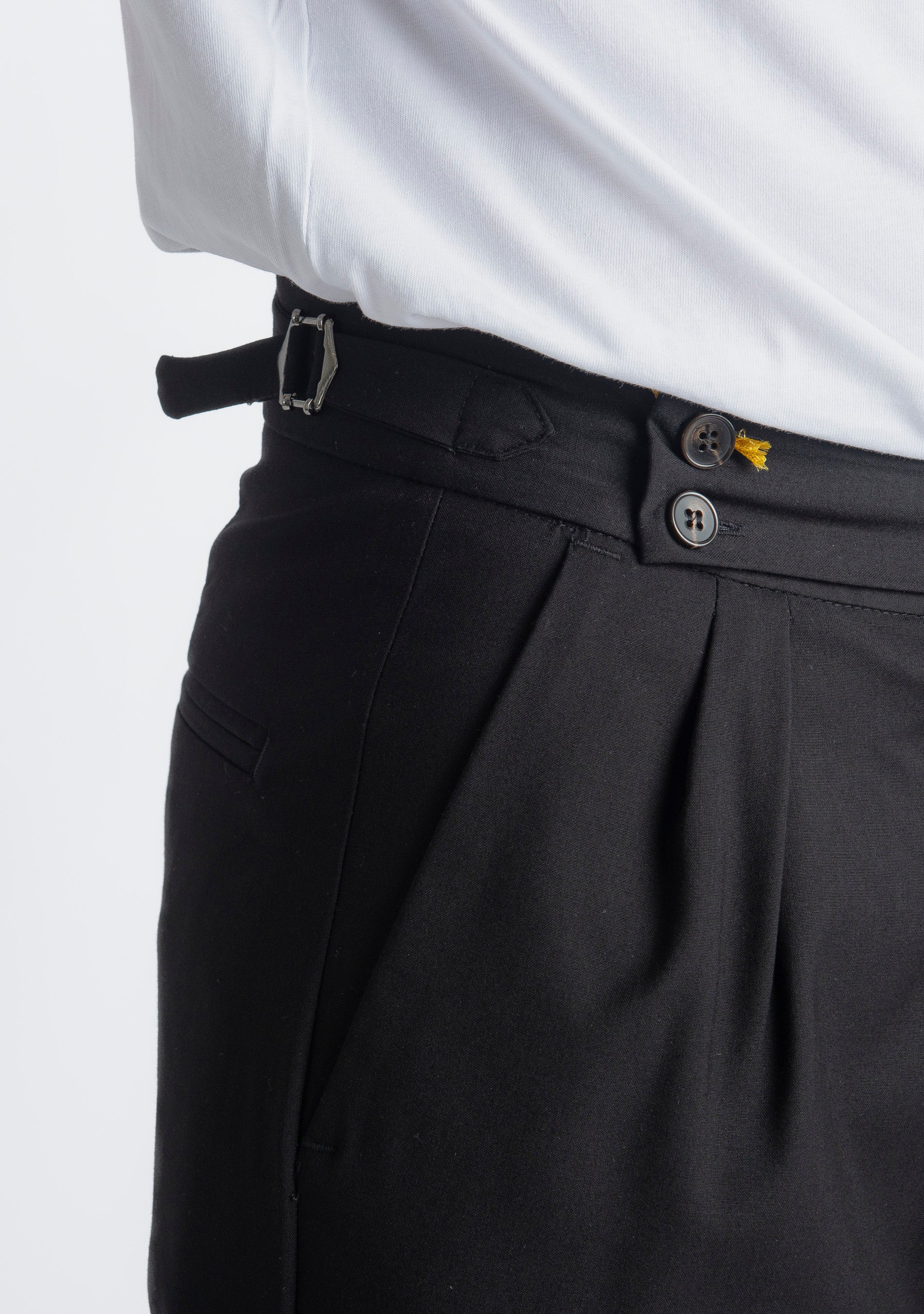 Pantalone Fresco Lana Pisa Doppia Fibbia Nero