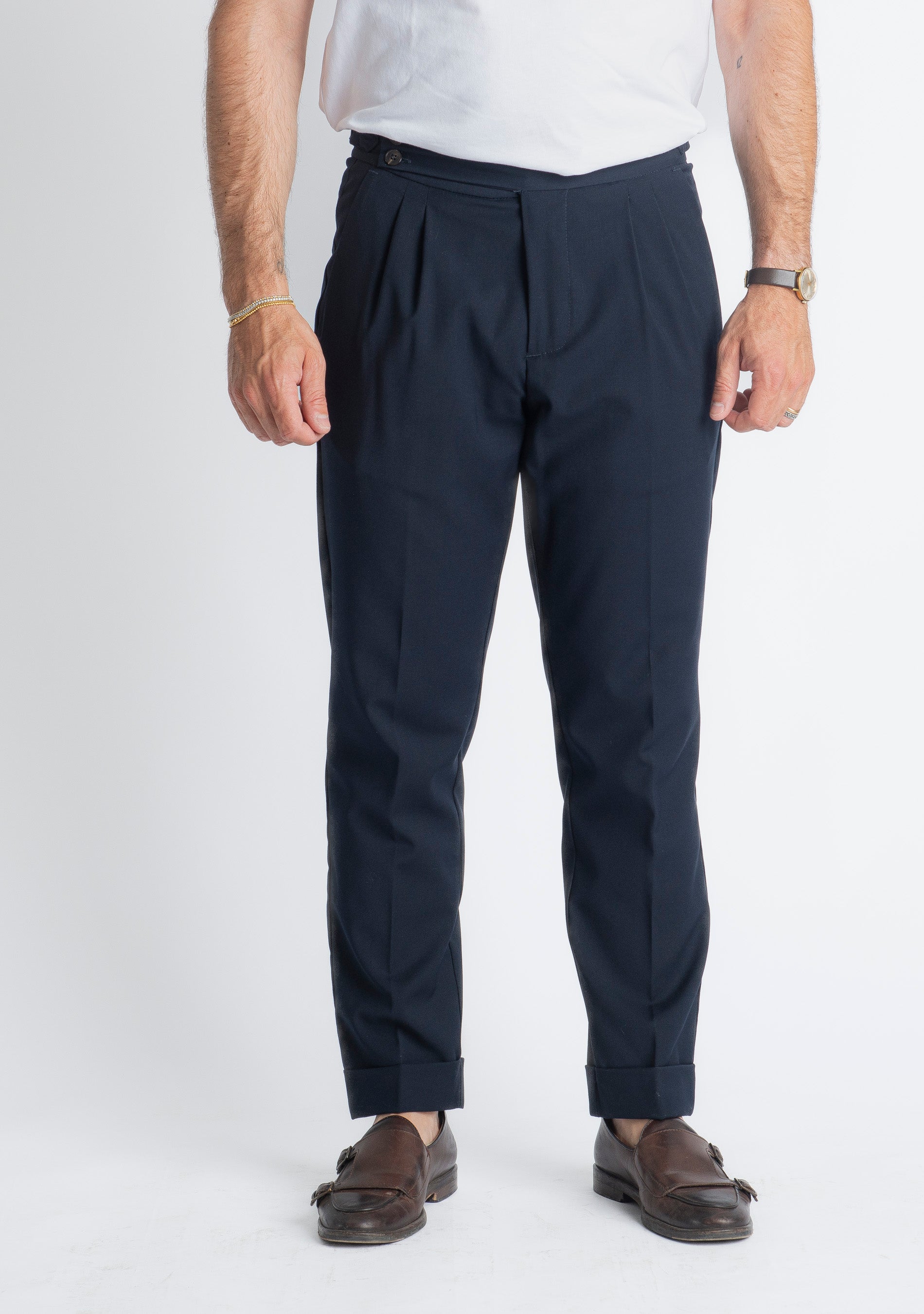 Pantalone Fresco Lana Pisa Doppia Fibbia Blu