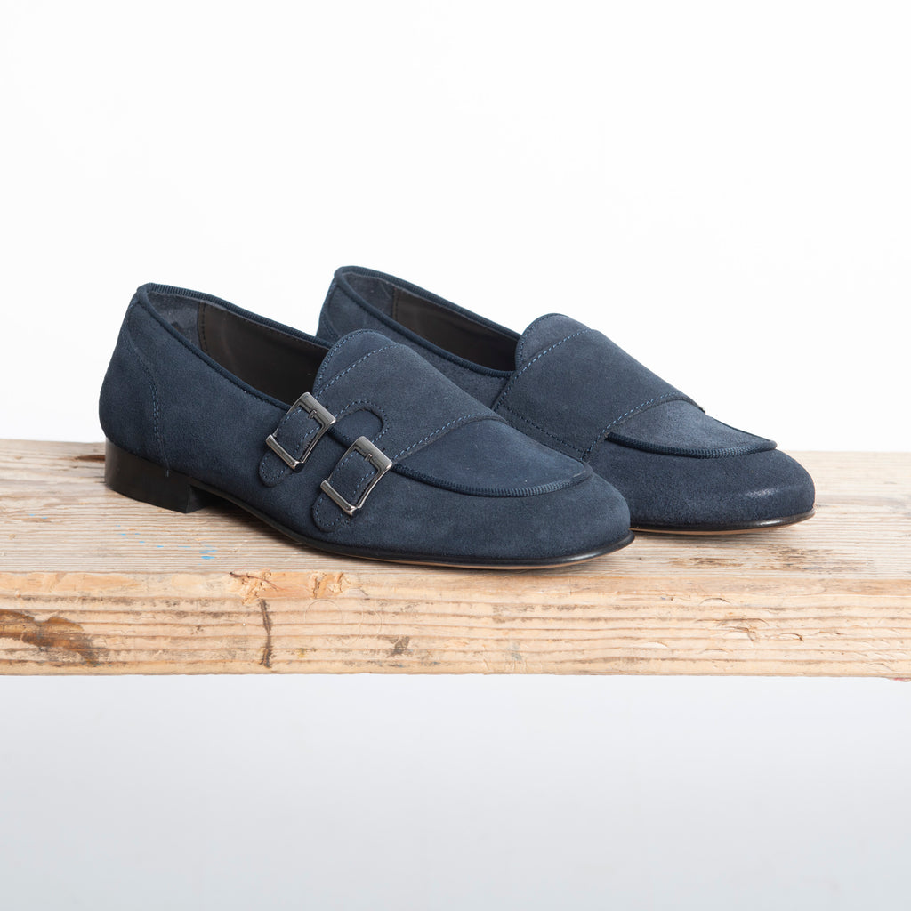Mocassino Uomo Doppia Fibbia Scamosciato Blu