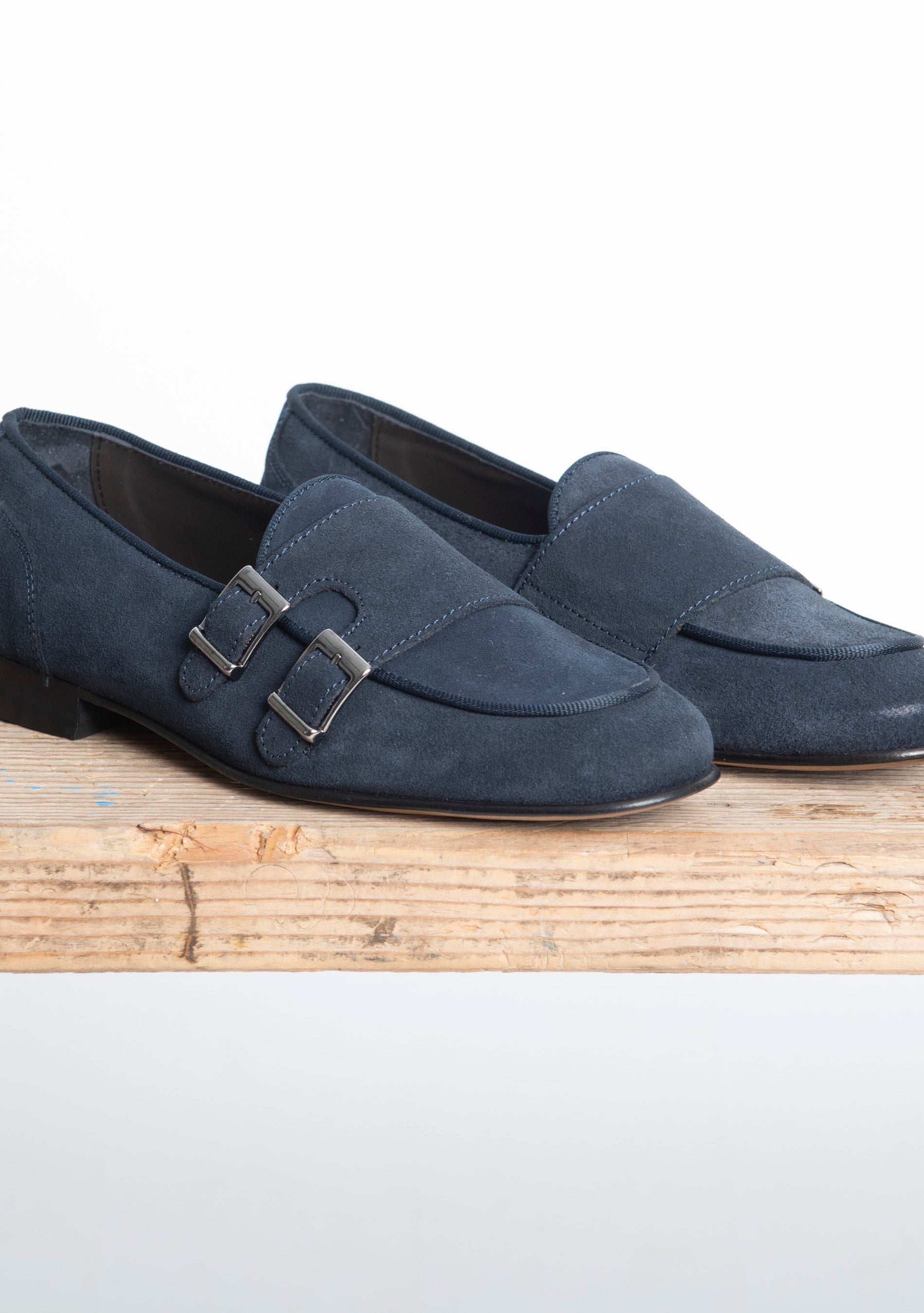 Mocassino Uomo Doppia Fibbia Scamosciato Blu