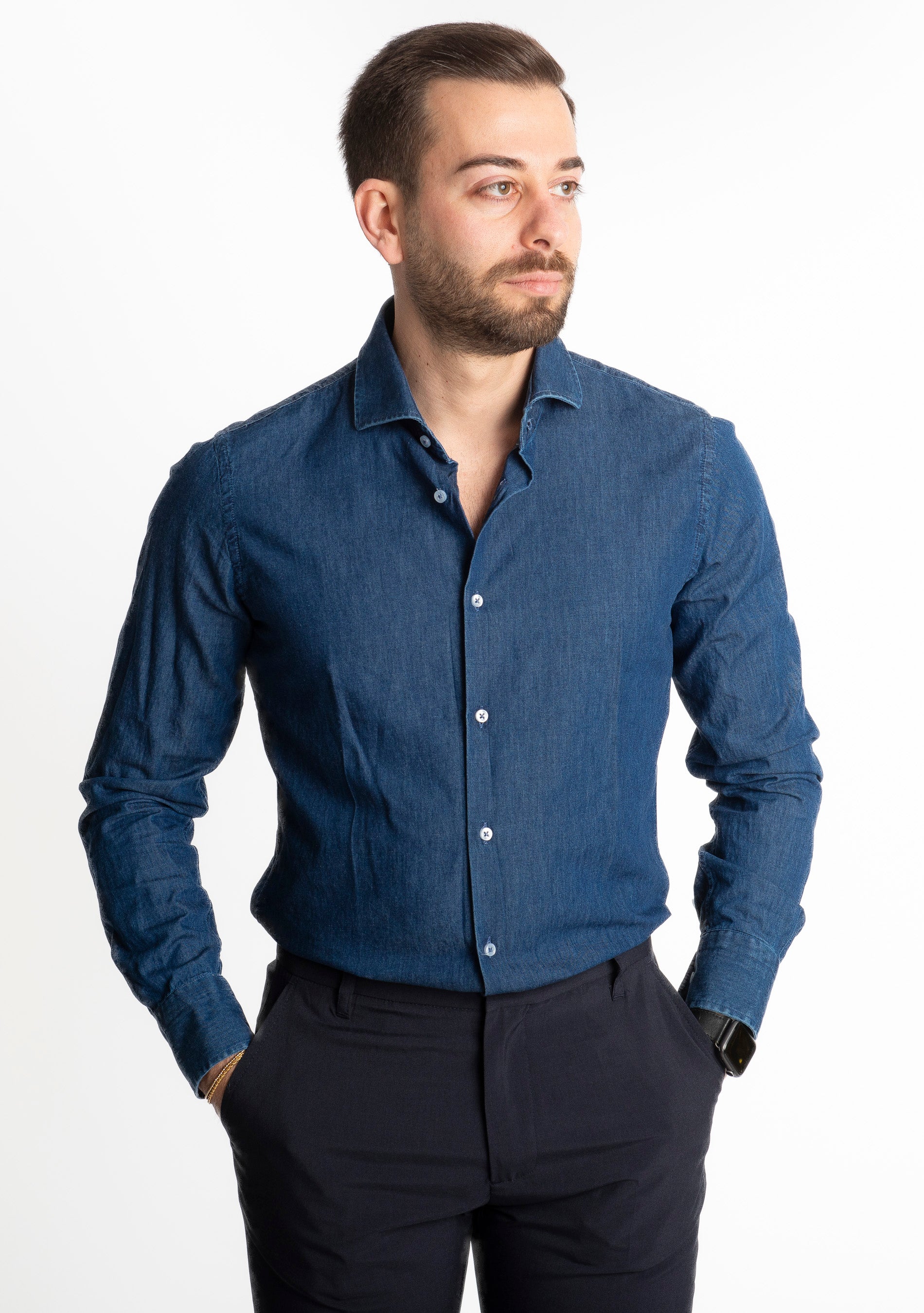 Camicia Denim Lavaggio Blu Scuro