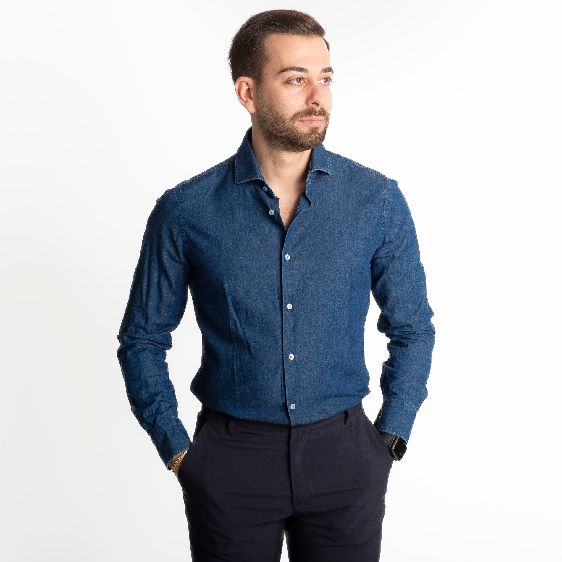 Camicia Denim Lavaggio Blu Scuro