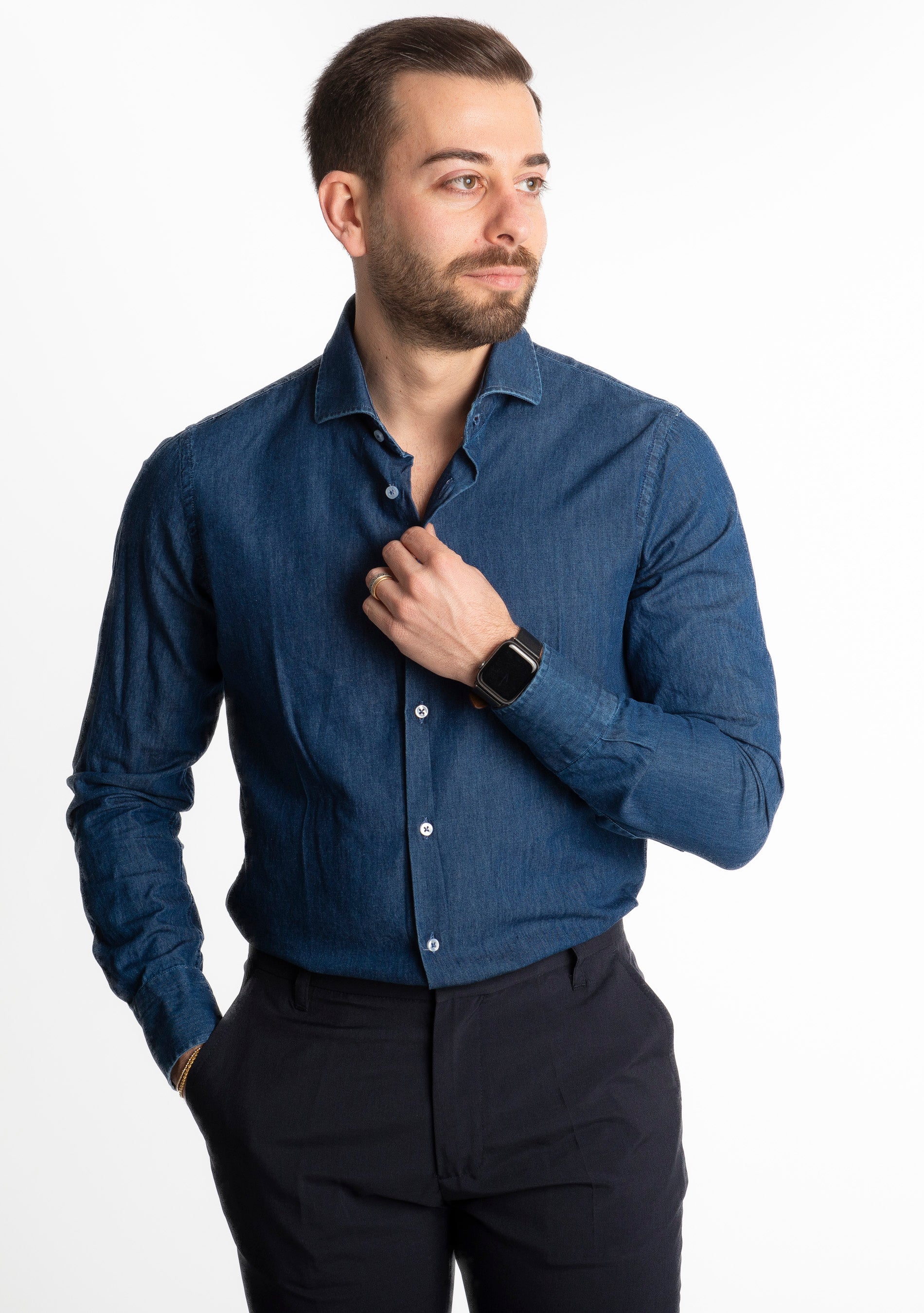 Camicia Denim Lavaggio Blu Scuro