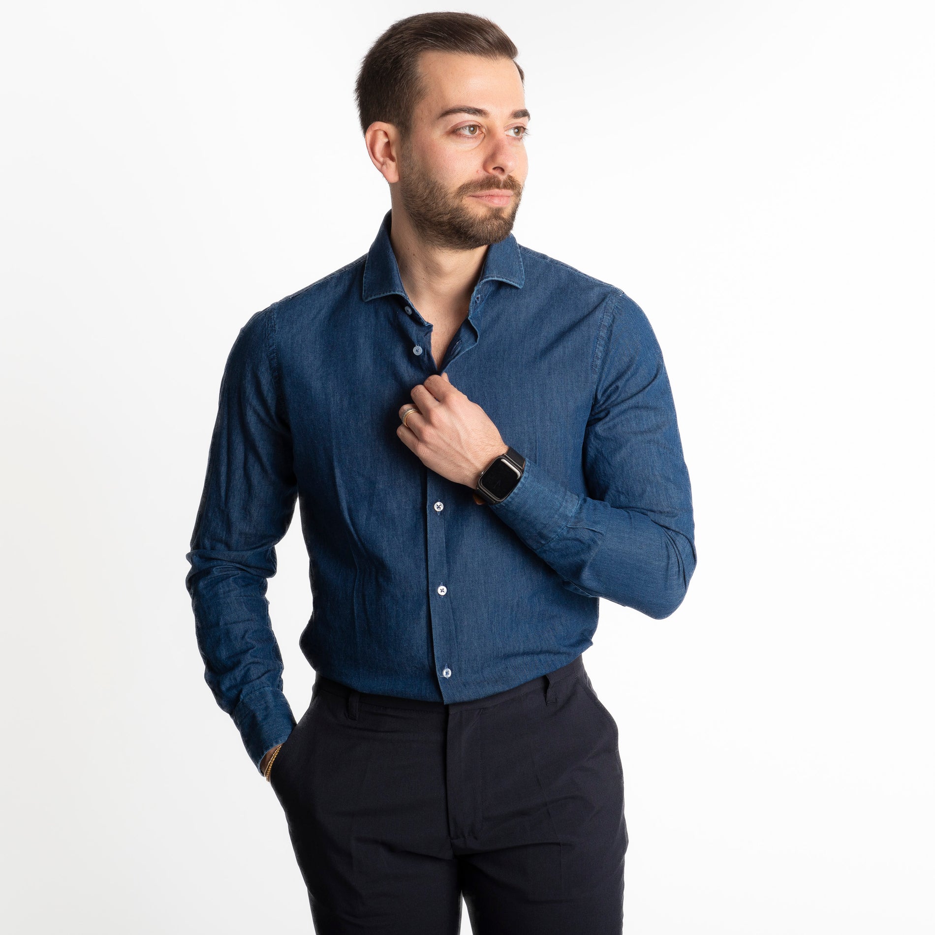 Camicia Denim Lavaggio Blu Scuro