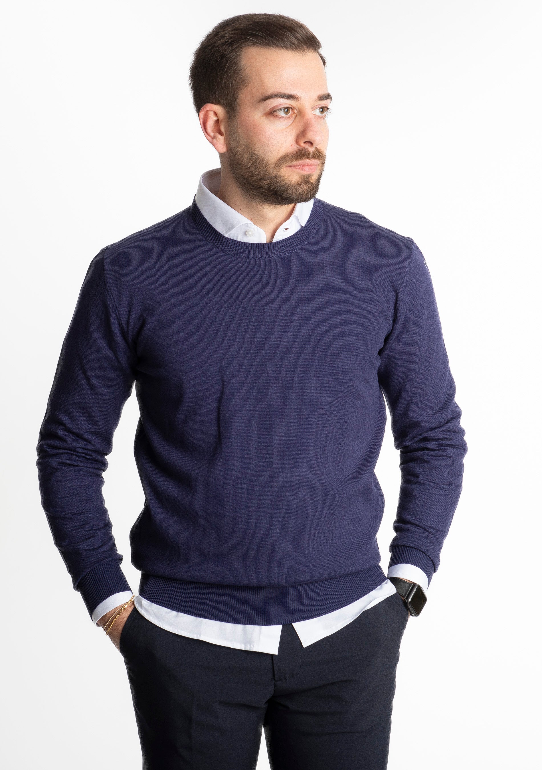 Maglioncino Girocollo In Filo Blu