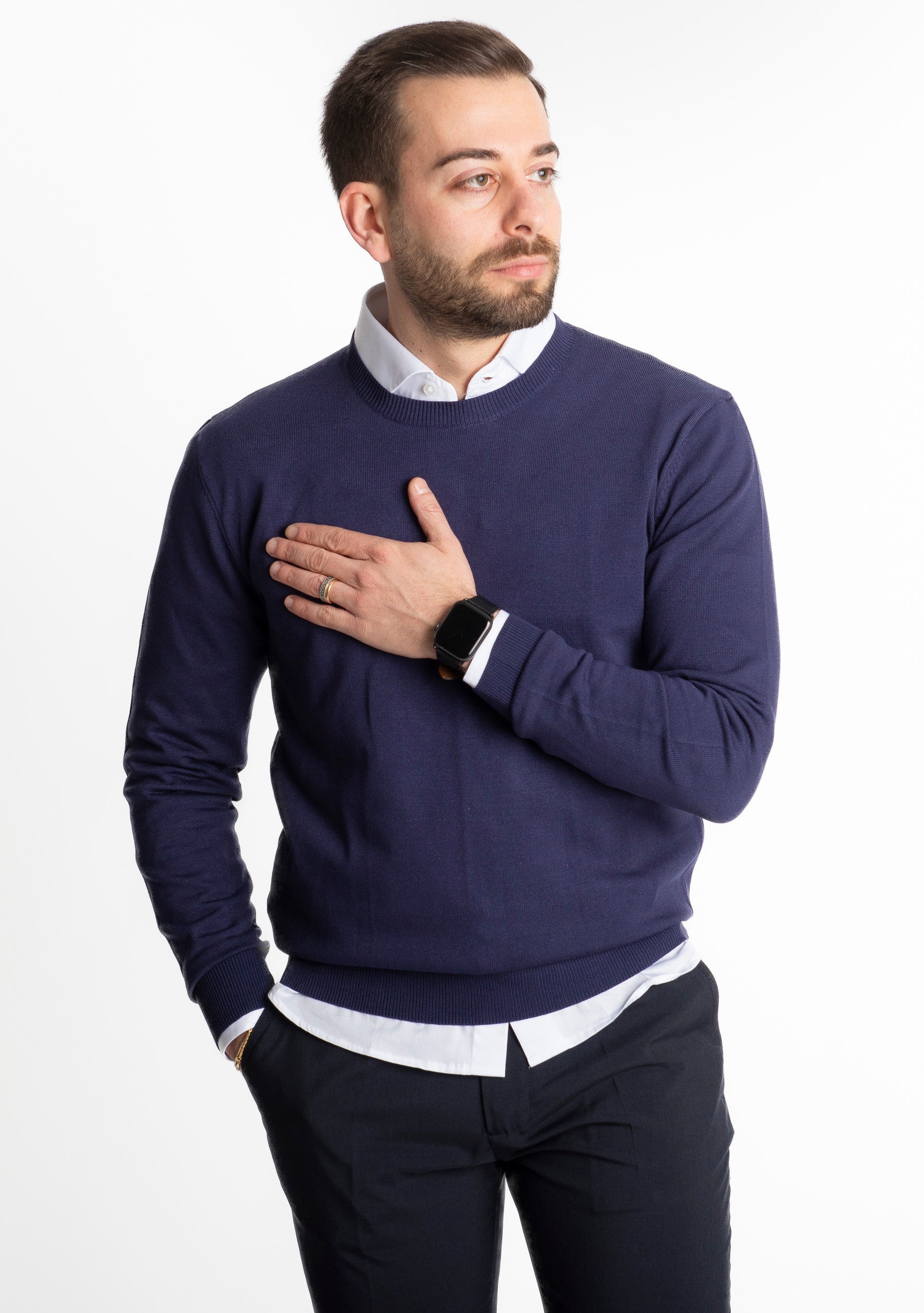 Maglioncino Girocollo In Filo Blu