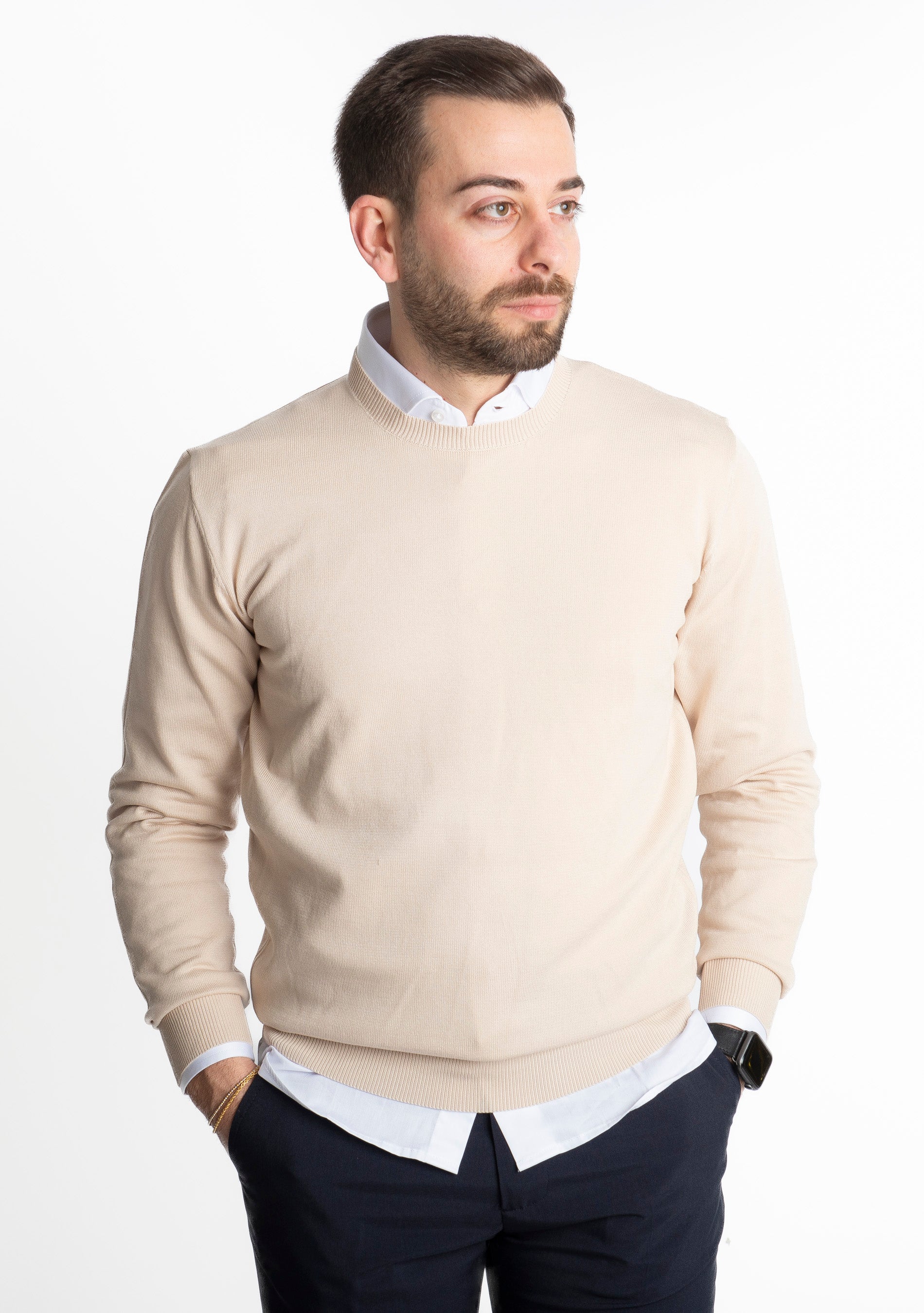 Maglioncino Girocollo In Filo Beige
