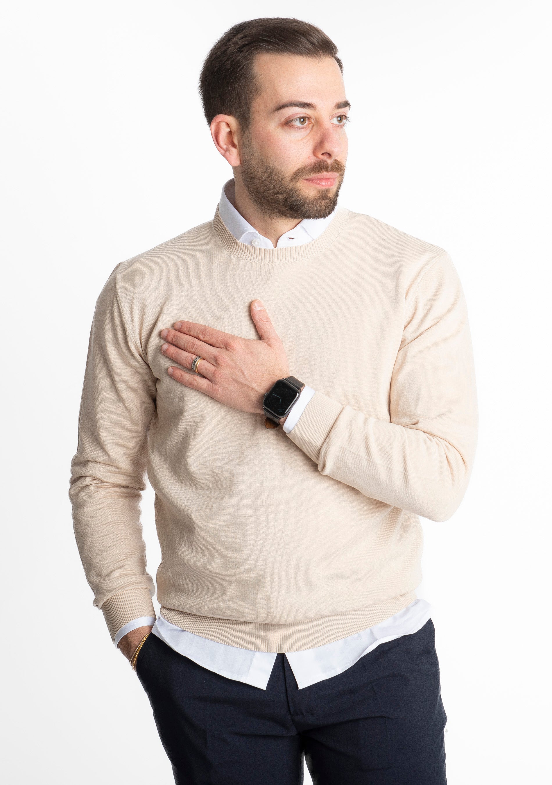 Maglioncino Girocollo In Filo Beige